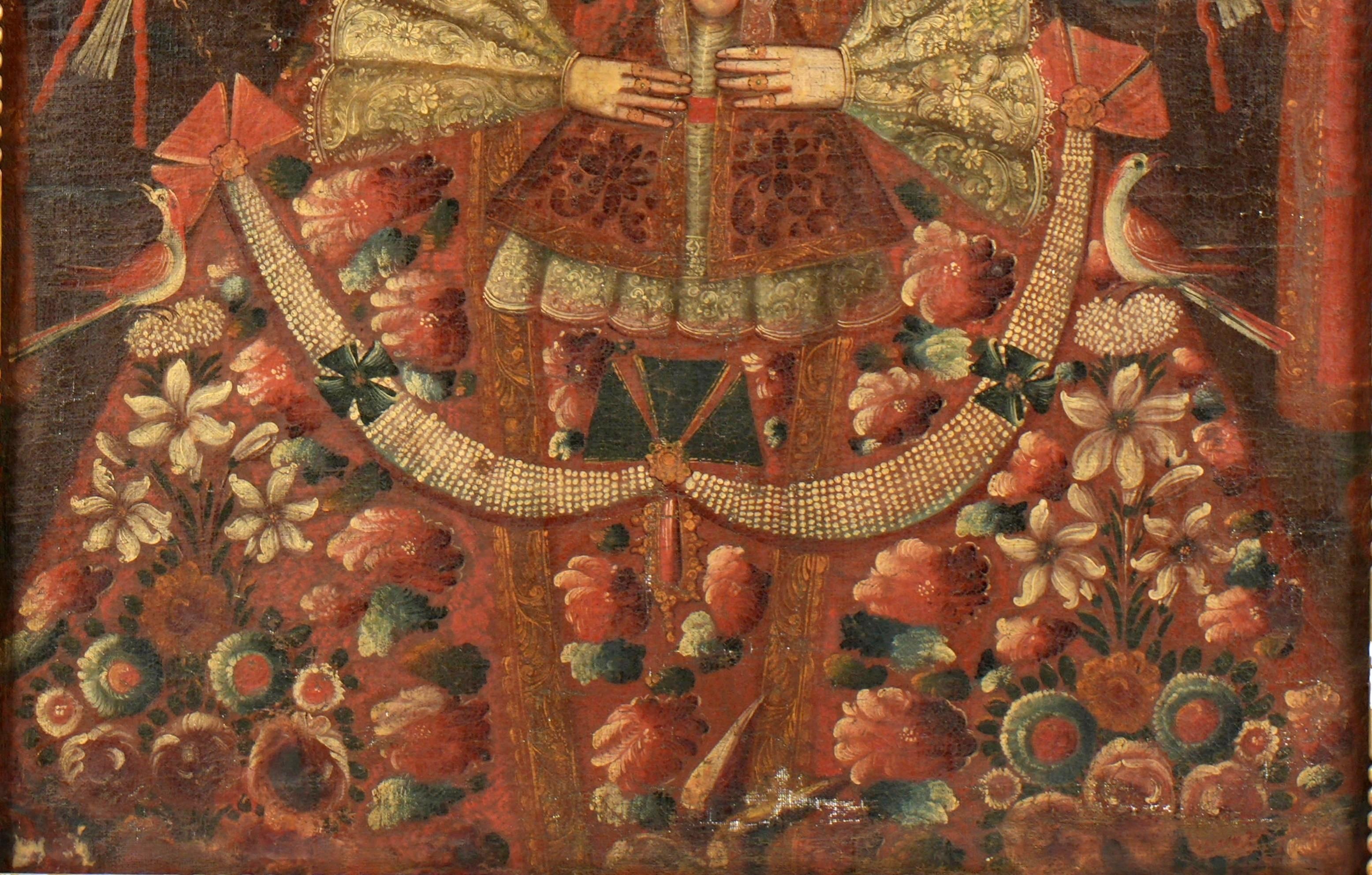 Spanische Kolonialschule in Cuzco Gemälde der Jungfrau Maria (18. Jahrhundert und früher) im Angebot