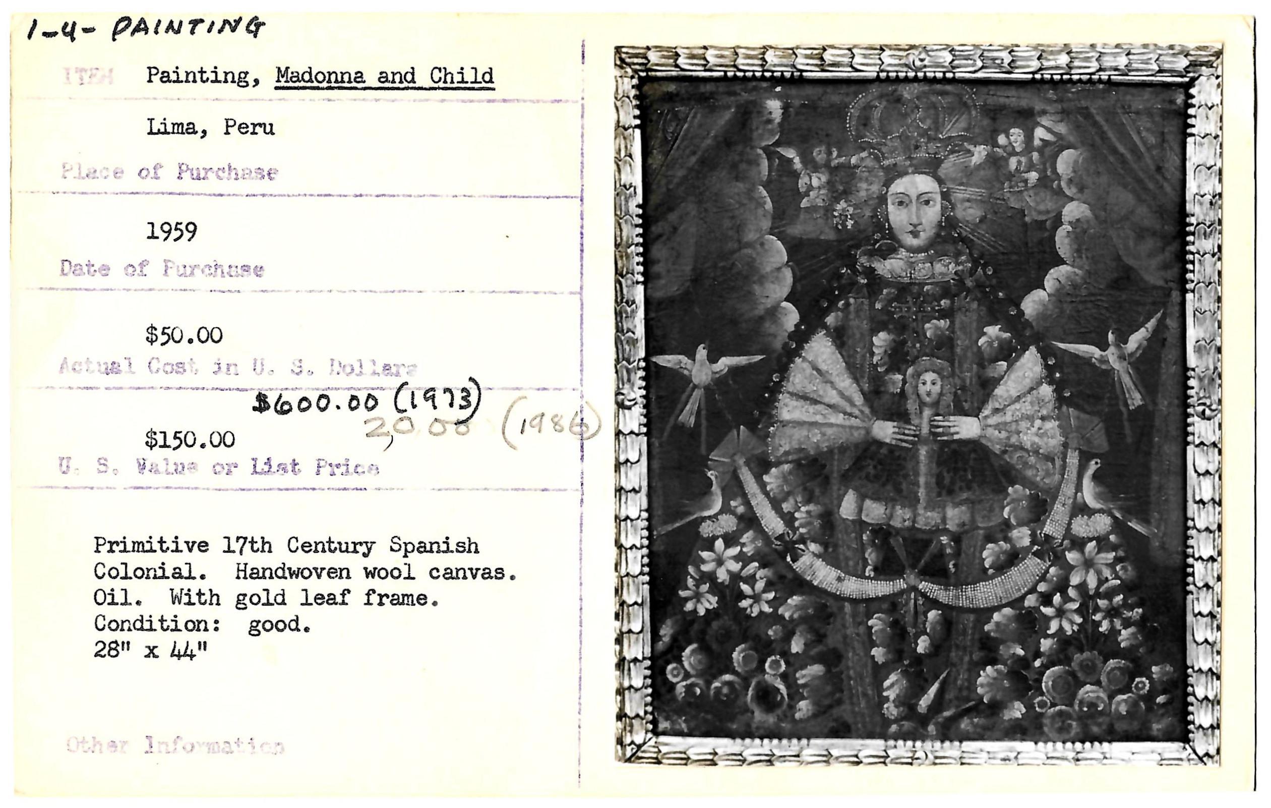 Spanische Kolonialschule in Cuzco Gemälde der Jungfrau Maria (Wolle) im Angebot