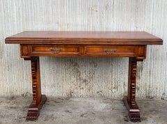 Spanish Colonial Desk or Console Table with Two Drawers Signed by Valentí