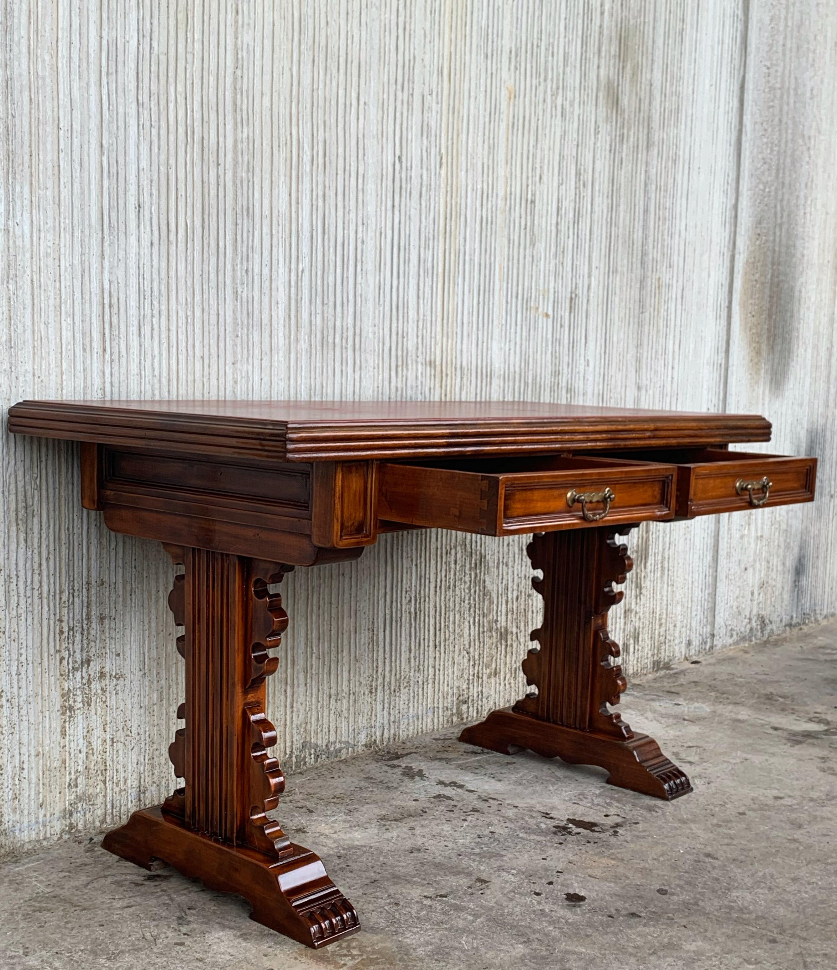 Spanish Colonial Desk or Console Table with Two Drawers Signed by Valentí In Good Condition For Sale In Miami, FL