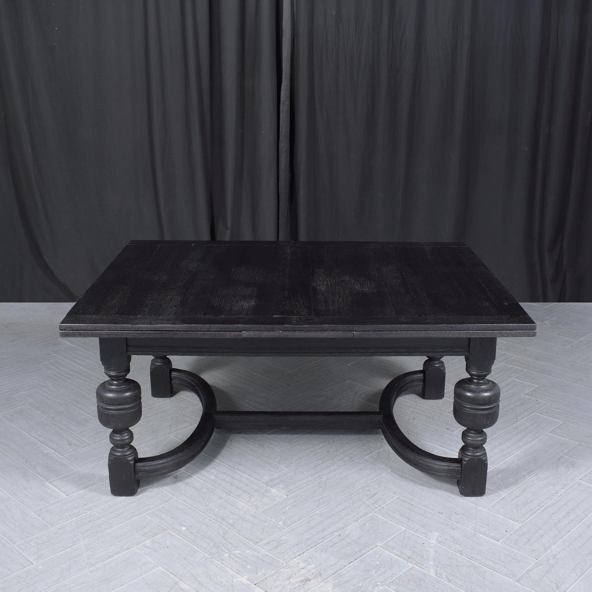 Spanish Colonial 1850s Spanish Extendable Dining Table: Ebonized Solid Wood with French Design For Sale