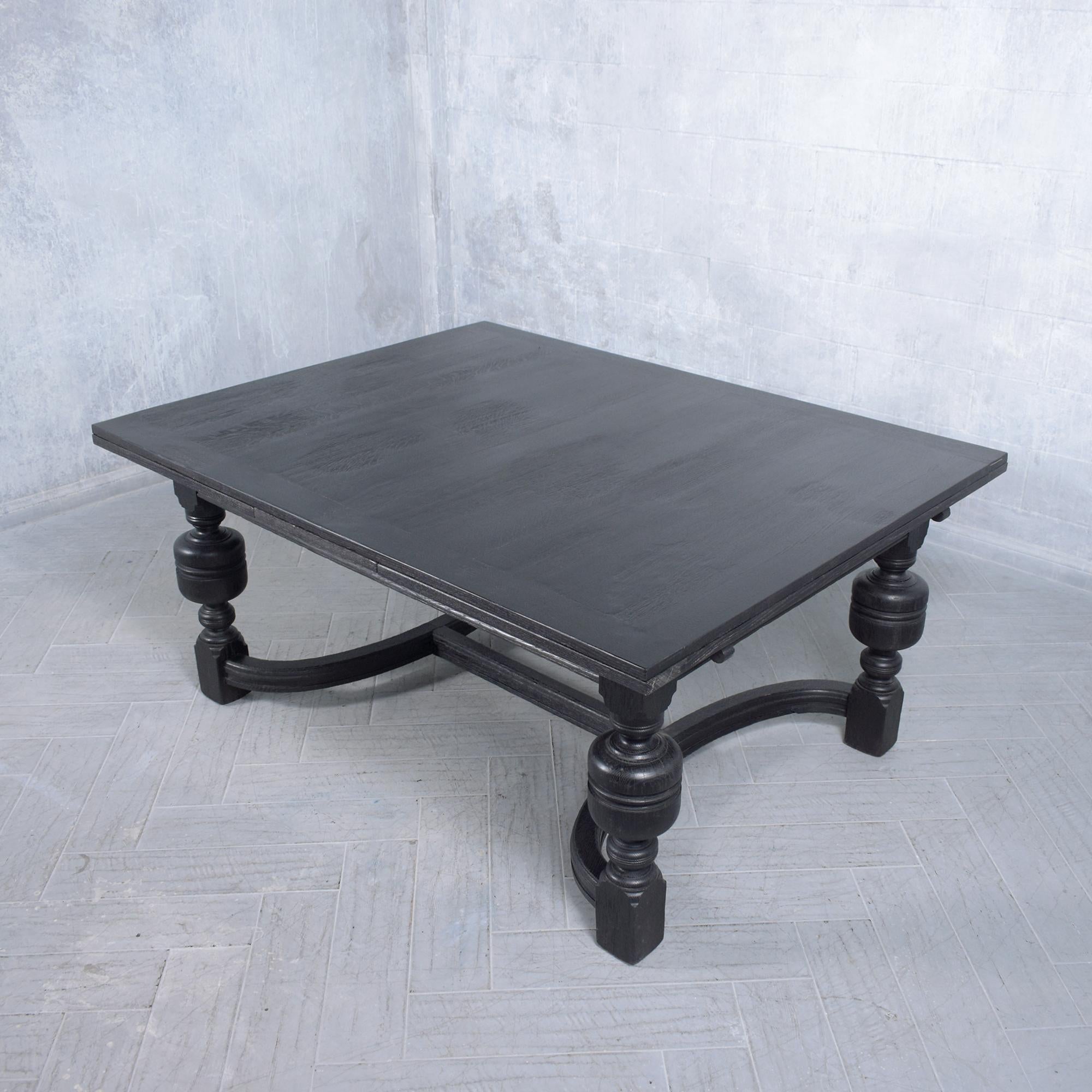 Carved 1850s Spanish Extendable Dining Table: Ebonized Solid Wood with French Design For Sale