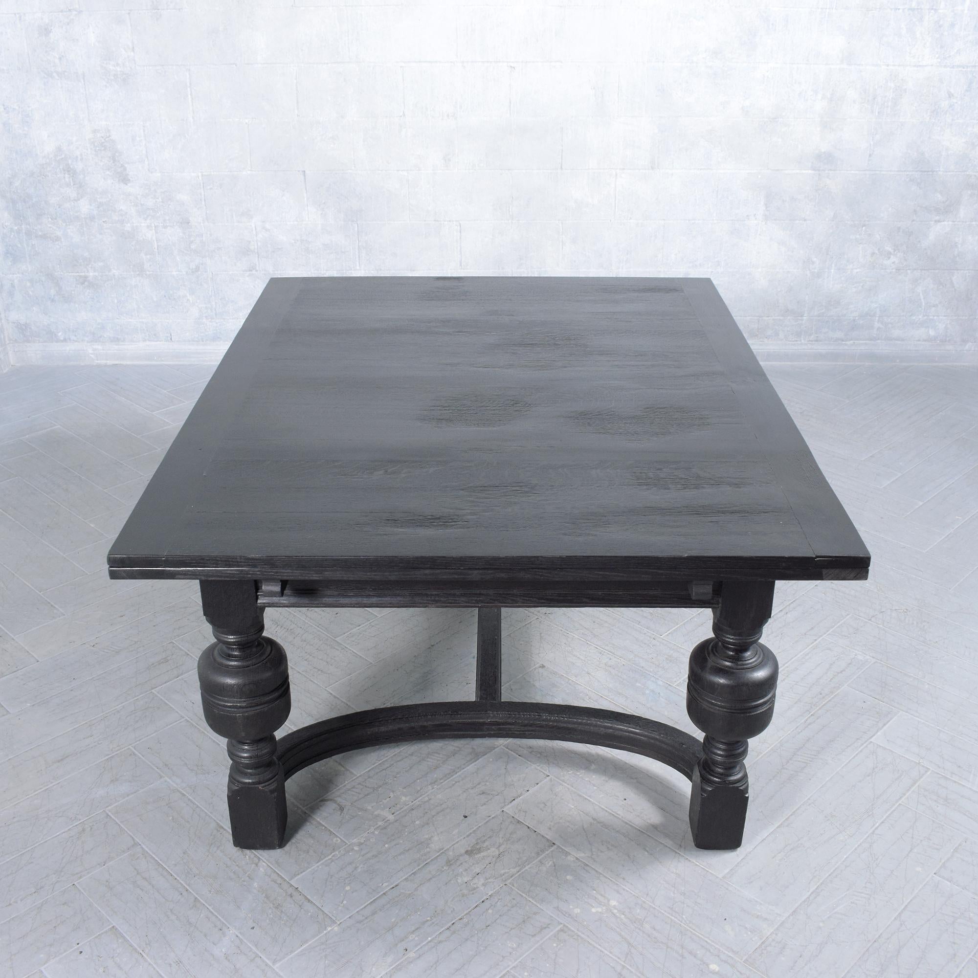 1850s Spanish Extendable Dining Table: Ebonized Solid Wood with French Design In Good Condition For Sale In Los Angeles, CA