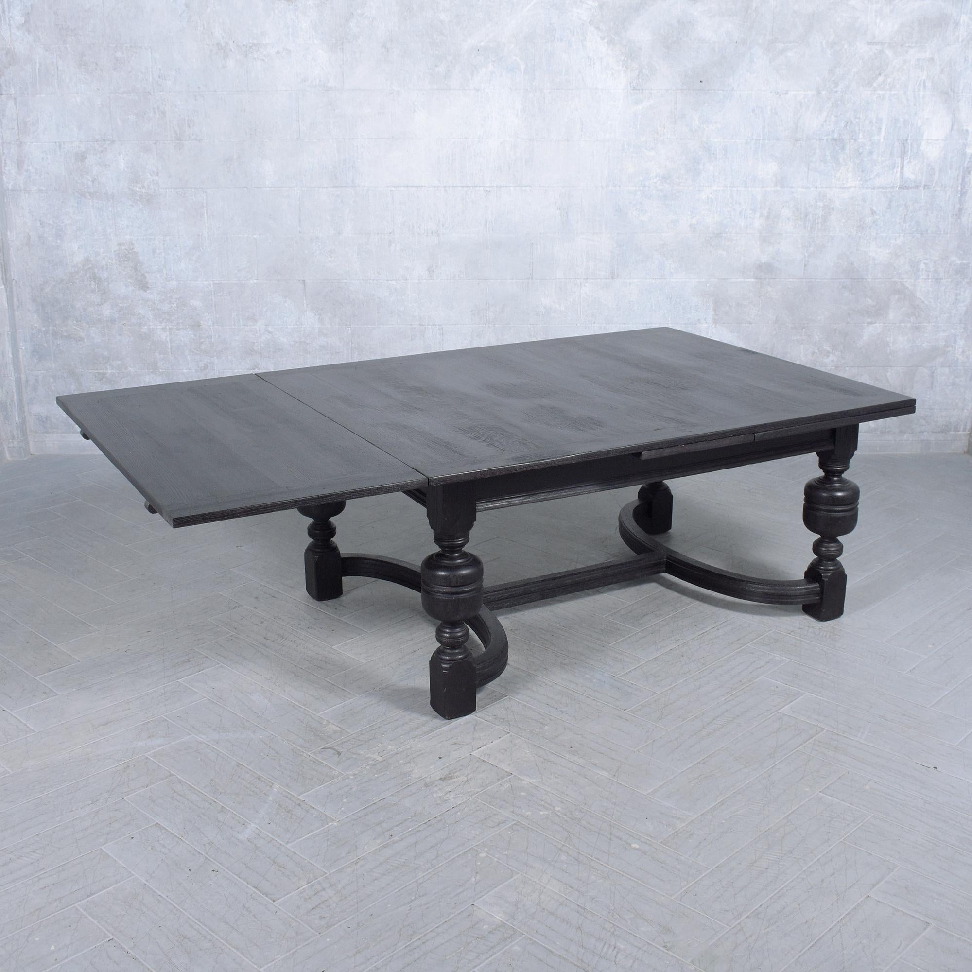 1850s Spanish Extendable Dining Table: Ebonized Solid Wood with French Design For Sale 2