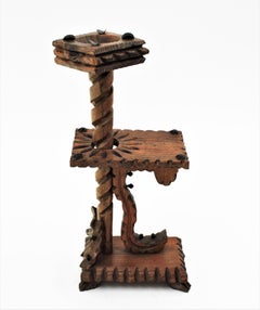 Spanish Colonial End or Side Table with Ashtray in Carved Wood, 1940s