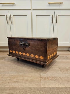 Spanish Colonial Era 18th/19th Century Inlaid Cedar Wooden Chest Box Trunk