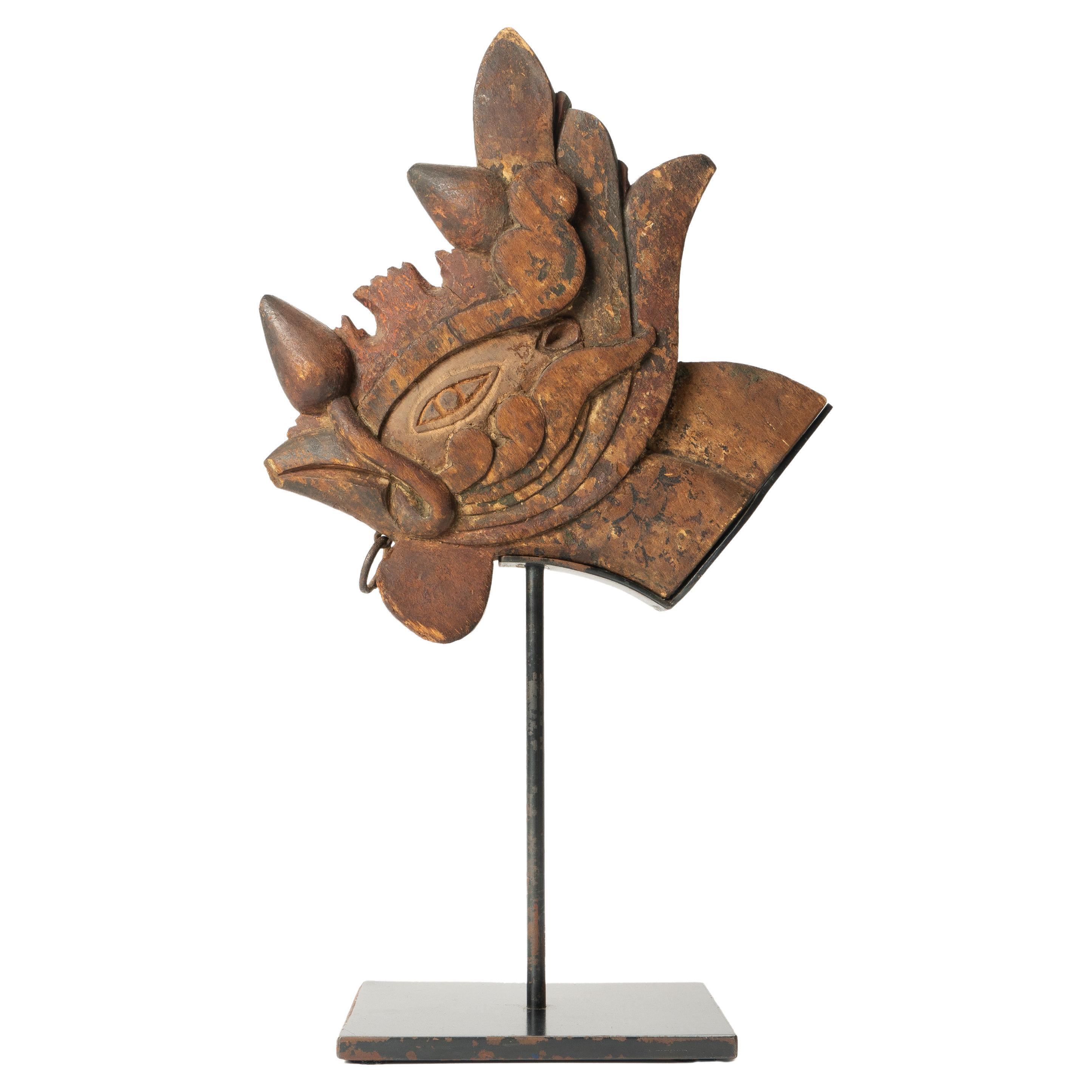 Spanish Colonial Era Architectural Wood Carving of a Rooster Head