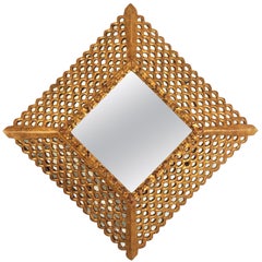 Spanish Colonial Gilt Carved Wood Mirror with Mosaic Mirror Inlays