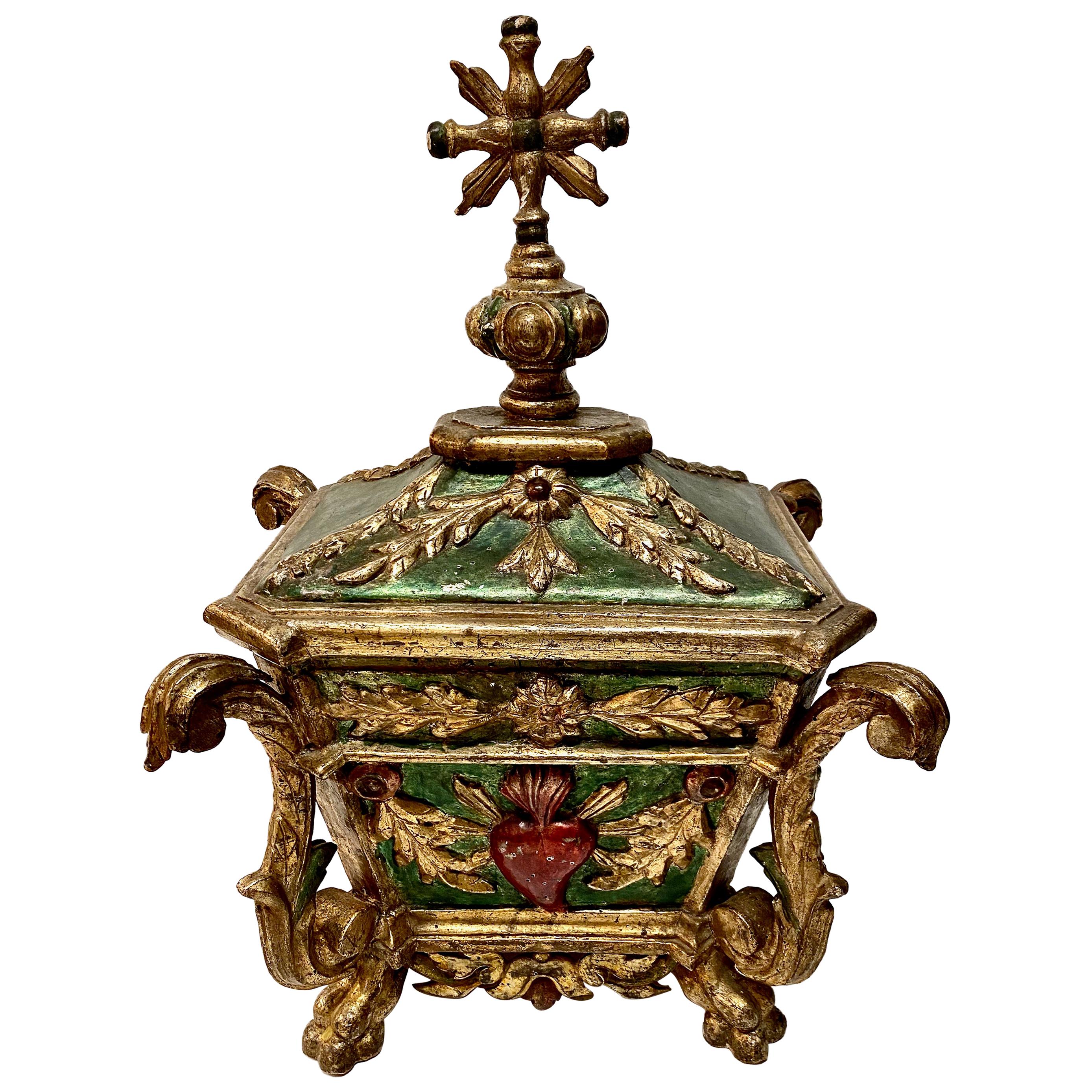 Spanische Kolonial-Reliquary- oder Tischschachtel aus vergoldetem Holz