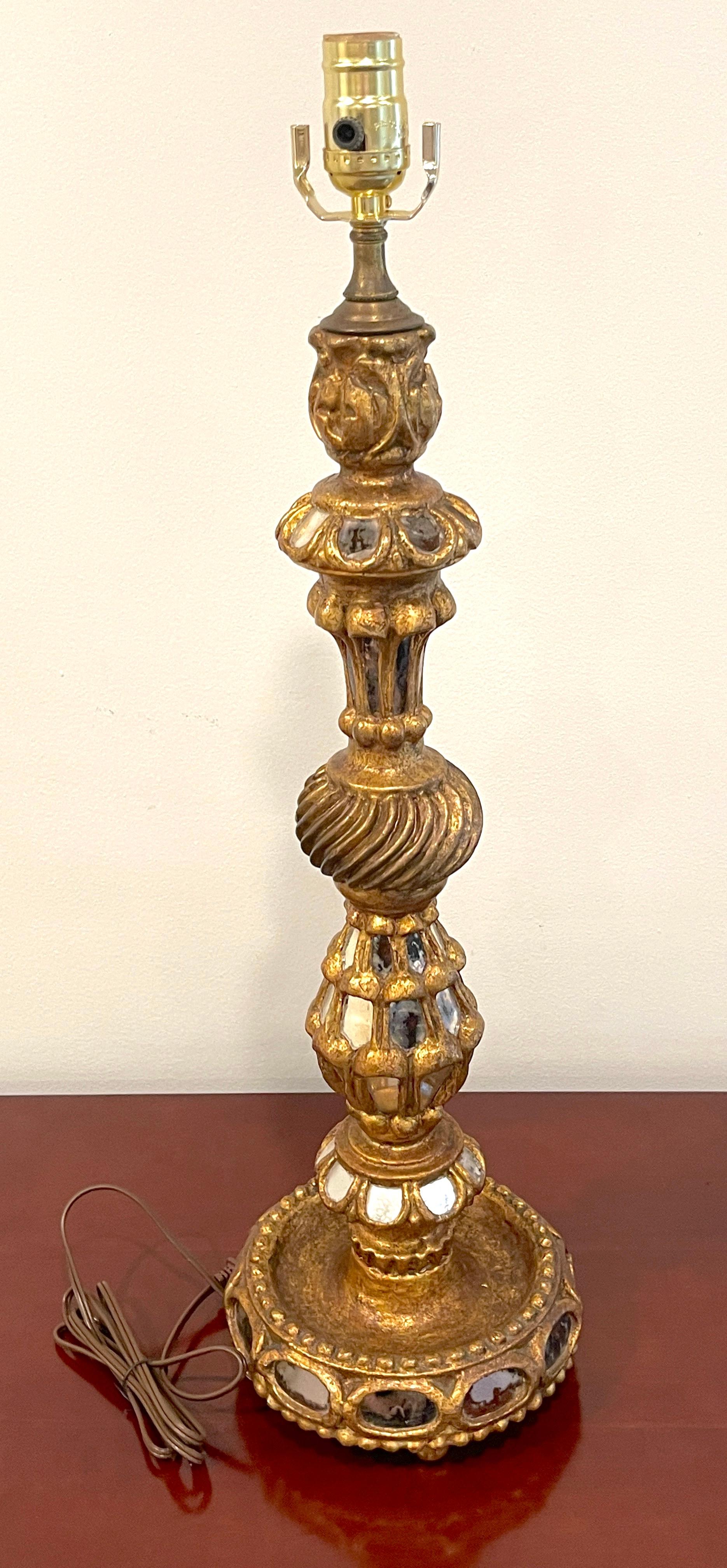 Spanish Colonial Giltwood & Mirror Candlestick, Now as a Lamp For Sale 1