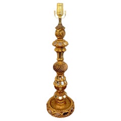 Vintage Spanish Colonial Giltwood & Mirror Candlestick, Now as a Lamp