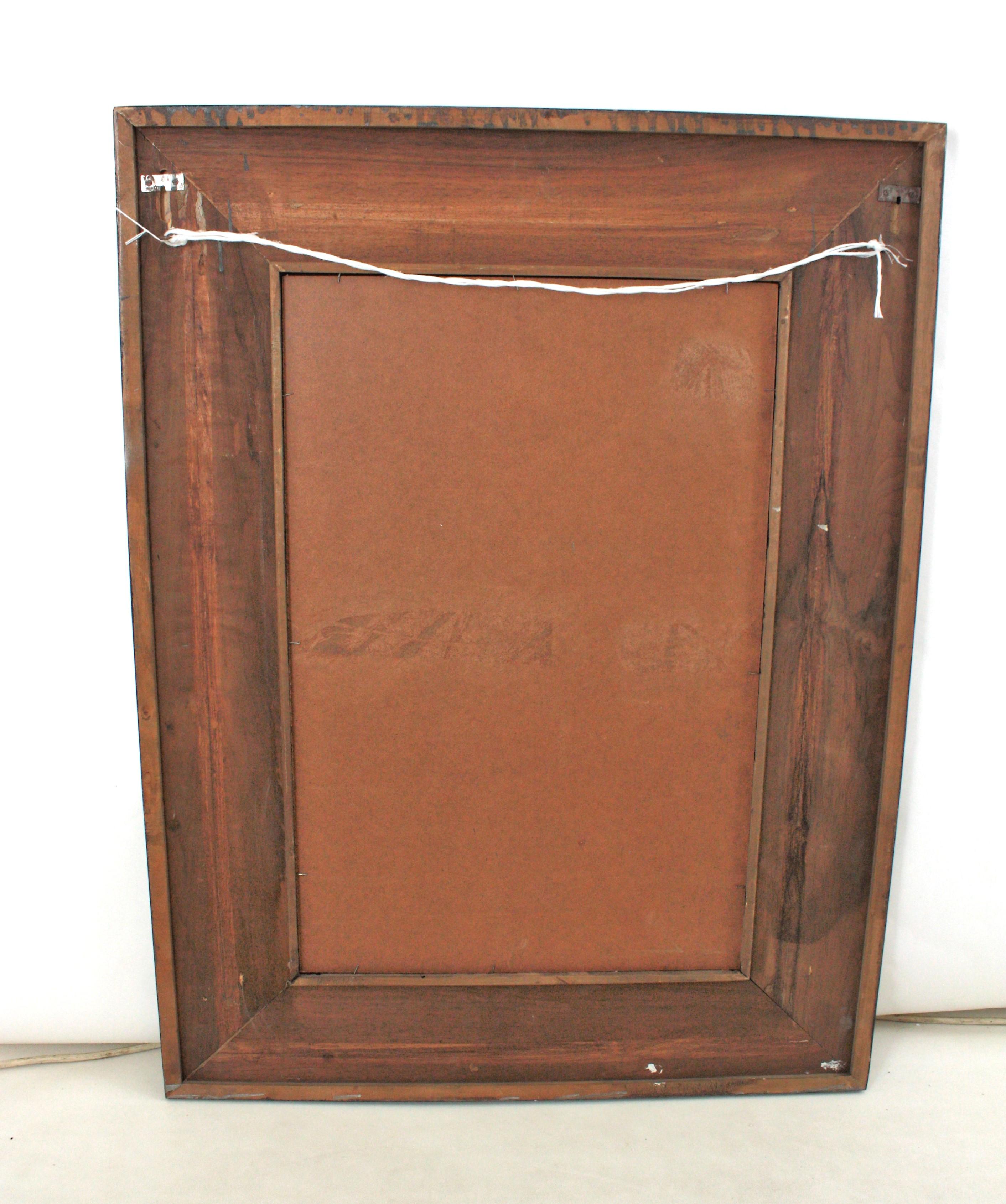 Spanish Colonial Green Black Rectangular Mirror with Gilt Iron Rosettes, 1950s For Sale 8