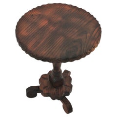 Spanish Colonial Gueridon End or Side Table in Carved Wood, 1940s