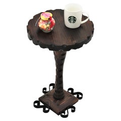 Spanish Colonial Side Table Gueridon in Carved Wood, 1940s