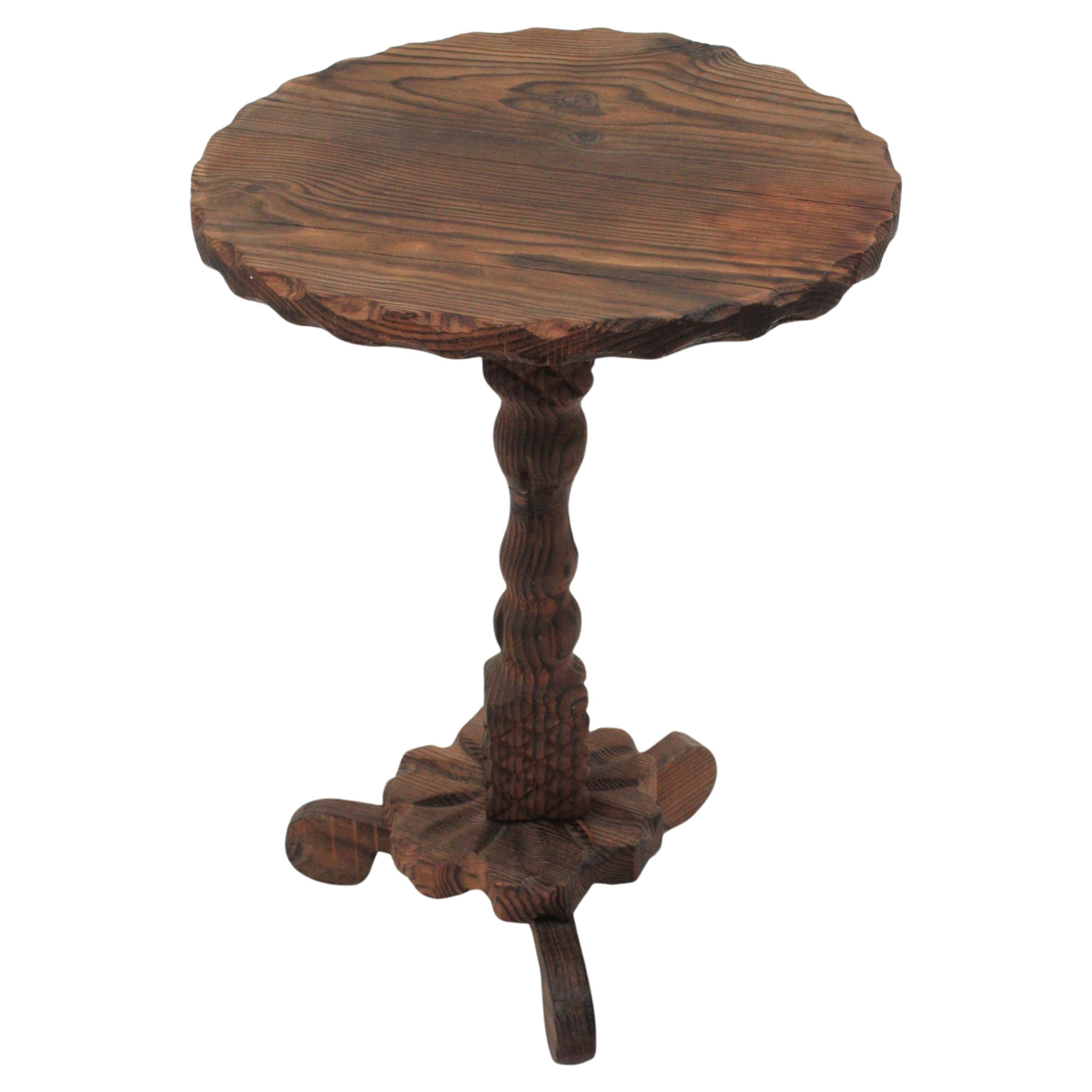 Spanish Colonial Gueridon End Or Side Table In Carved Wood For Sale At 