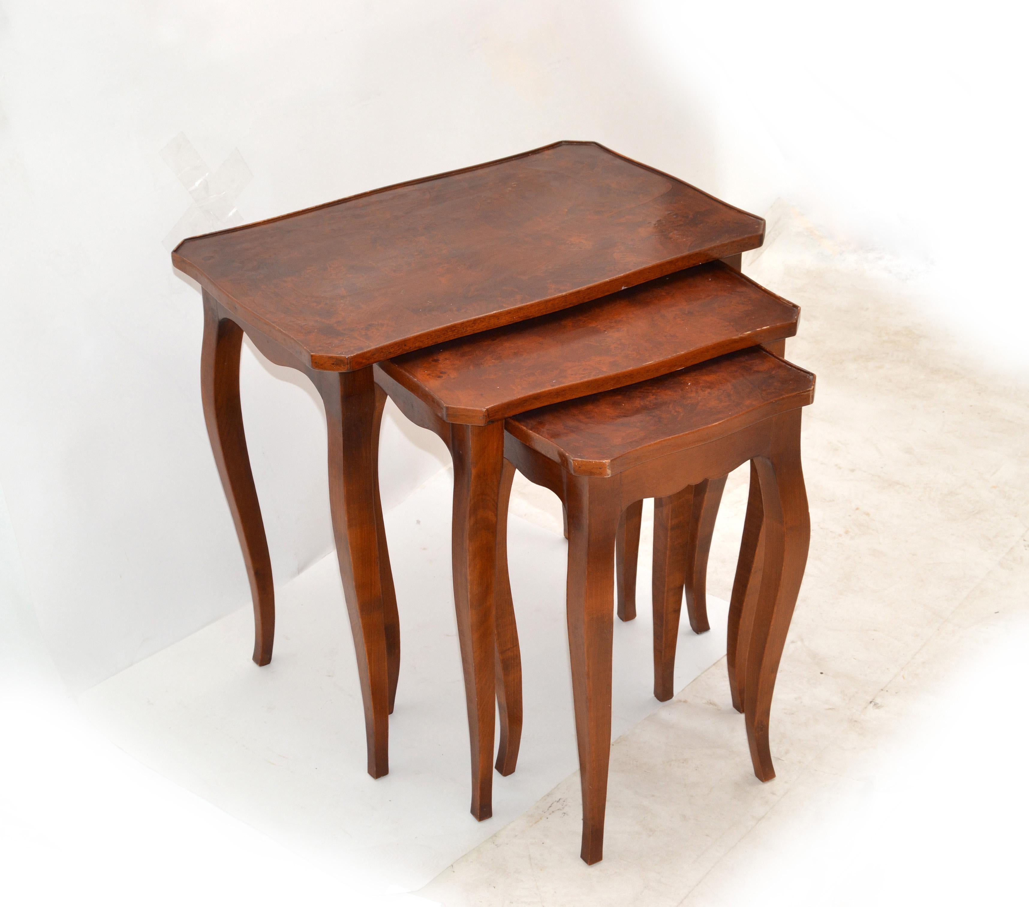 Spanish Colonial Hand carved Olive Wood Nesting Tables / Stacking Tables, Set 3 For Sale 3
