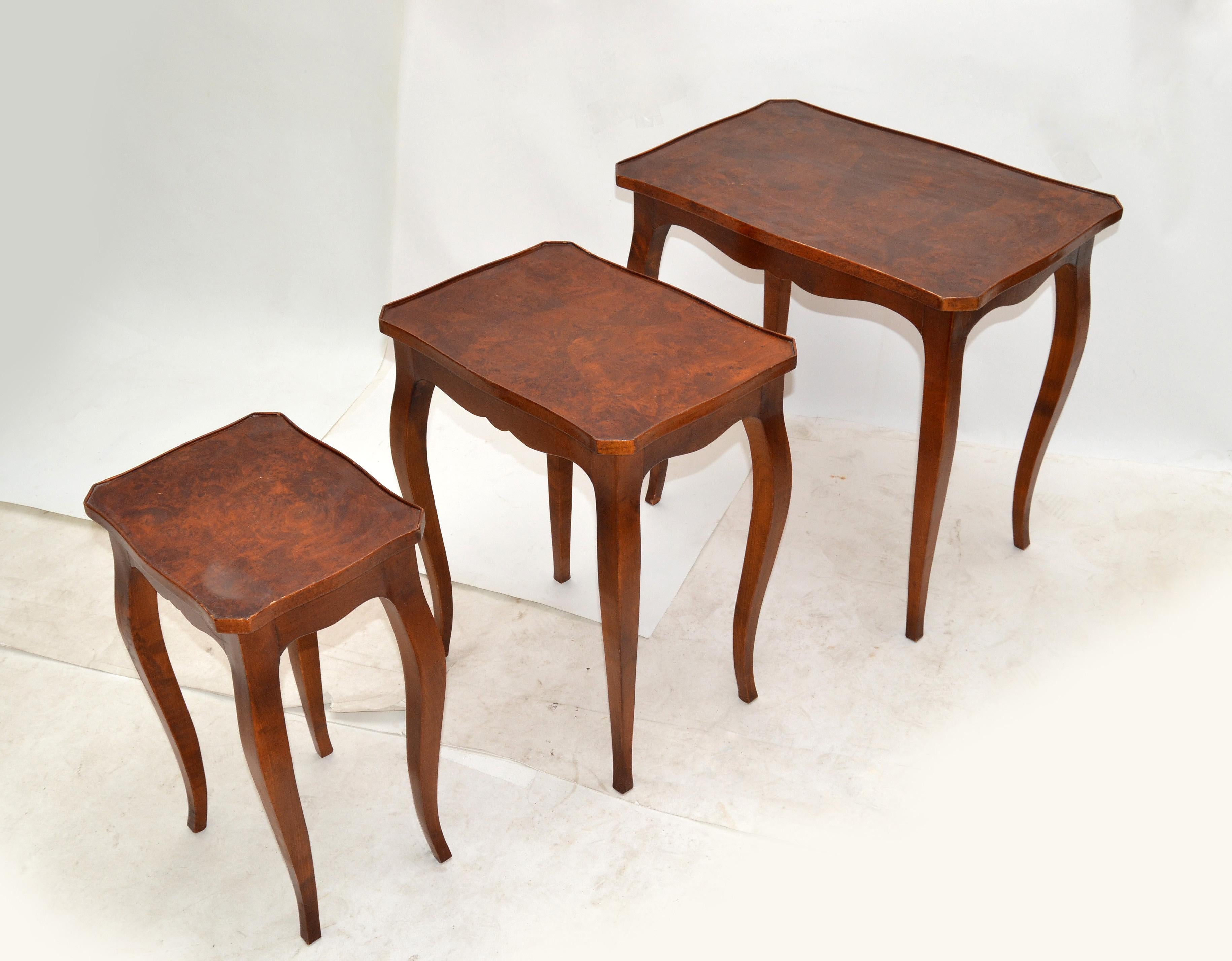 Hand-Crafted Spanish Colonial Hand carved Olive Wood Nesting Tables / Stacking Tables, Set 3 For Sale