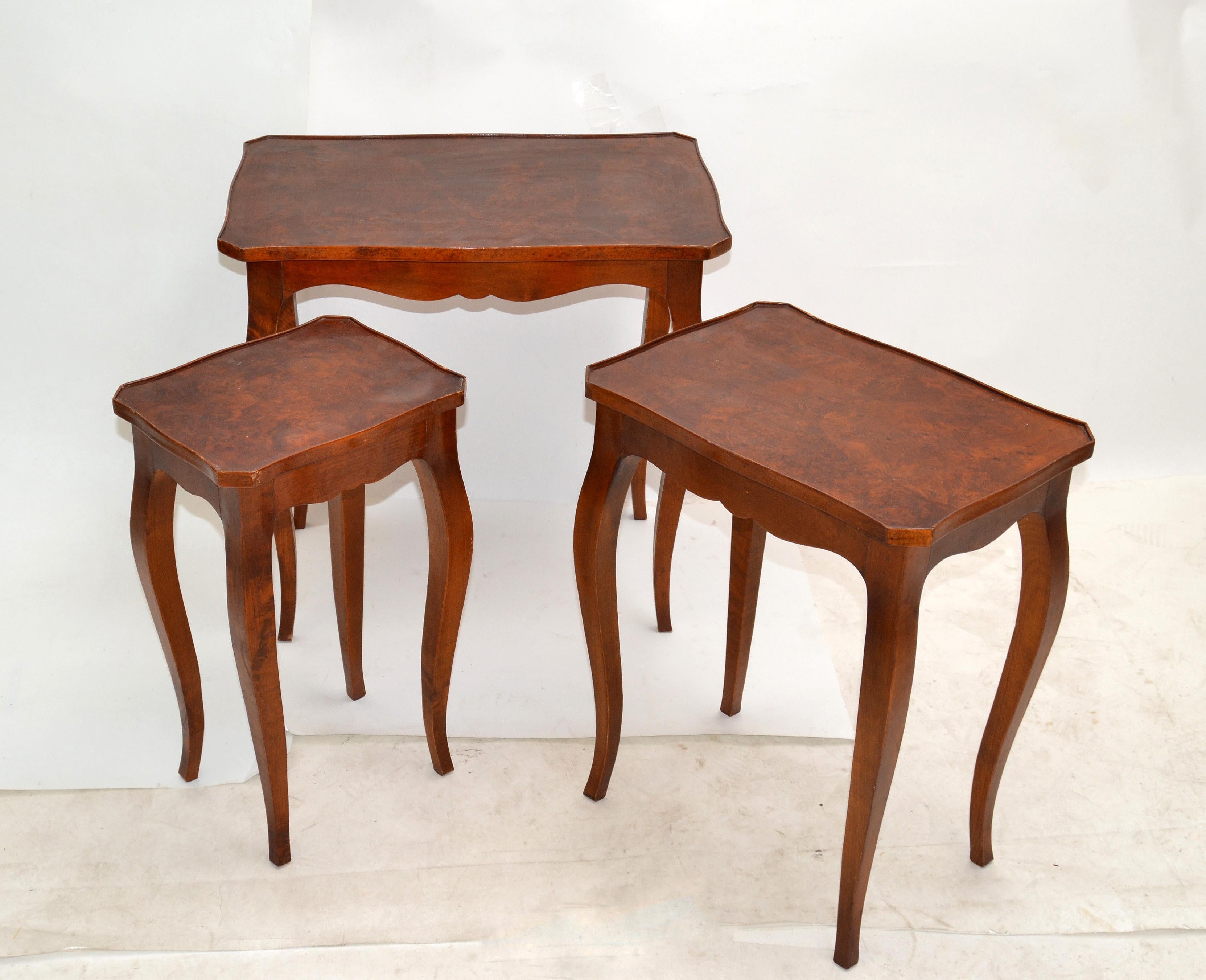 Spanish Colonial Hand carved Olive Wood Nesting Tables / Stacking Tables, Set 3 For Sale 1