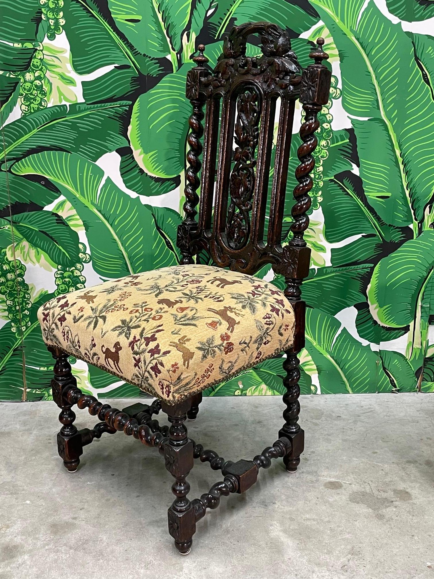 Spanish Colonial Heavy Carved Wood Dining Chairs In Good Condition For Sale In Jacksonville, FL