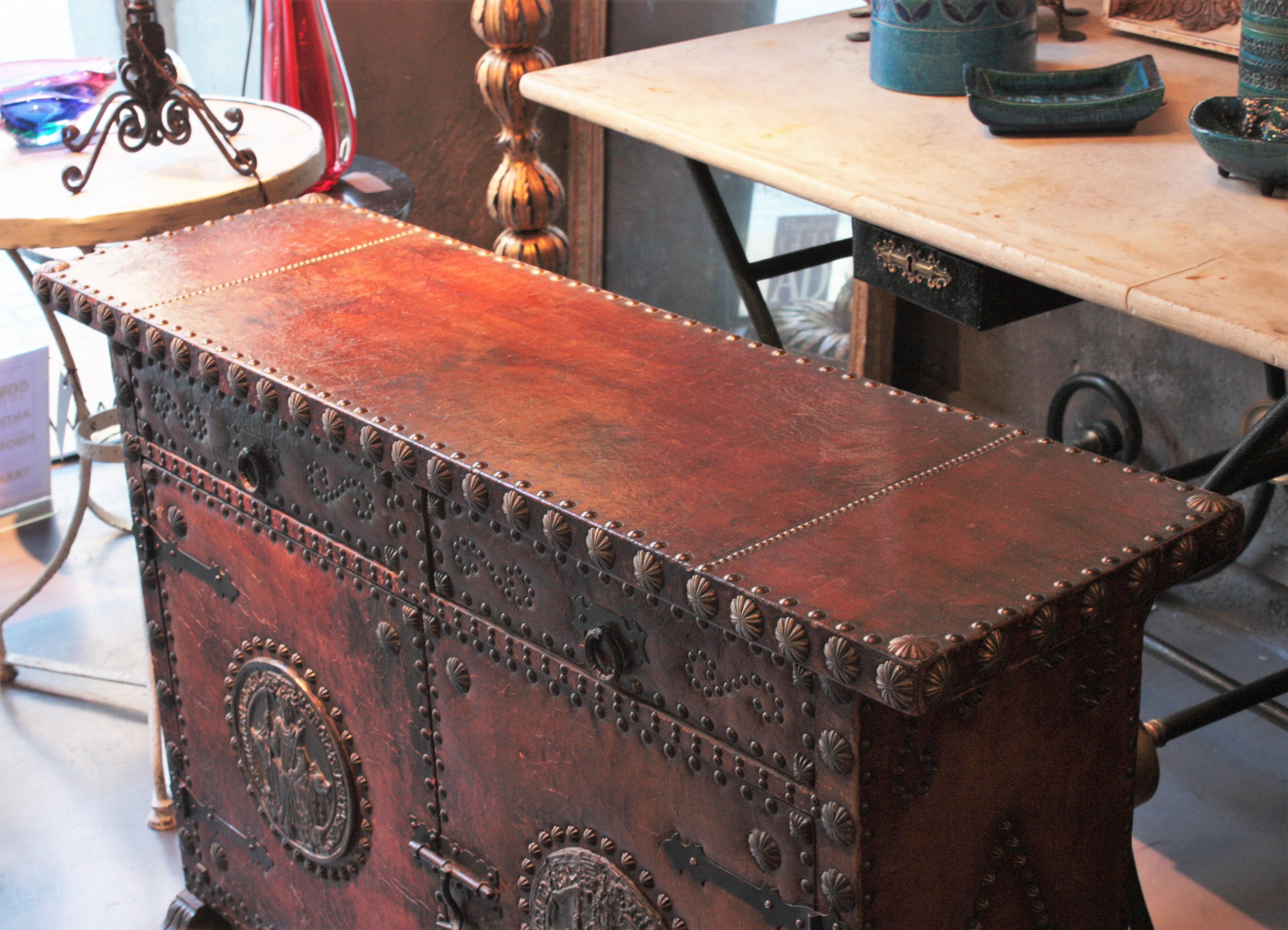 Spanish Colonial Leather Credenza or Buffet with Silvered Iron Studs 6