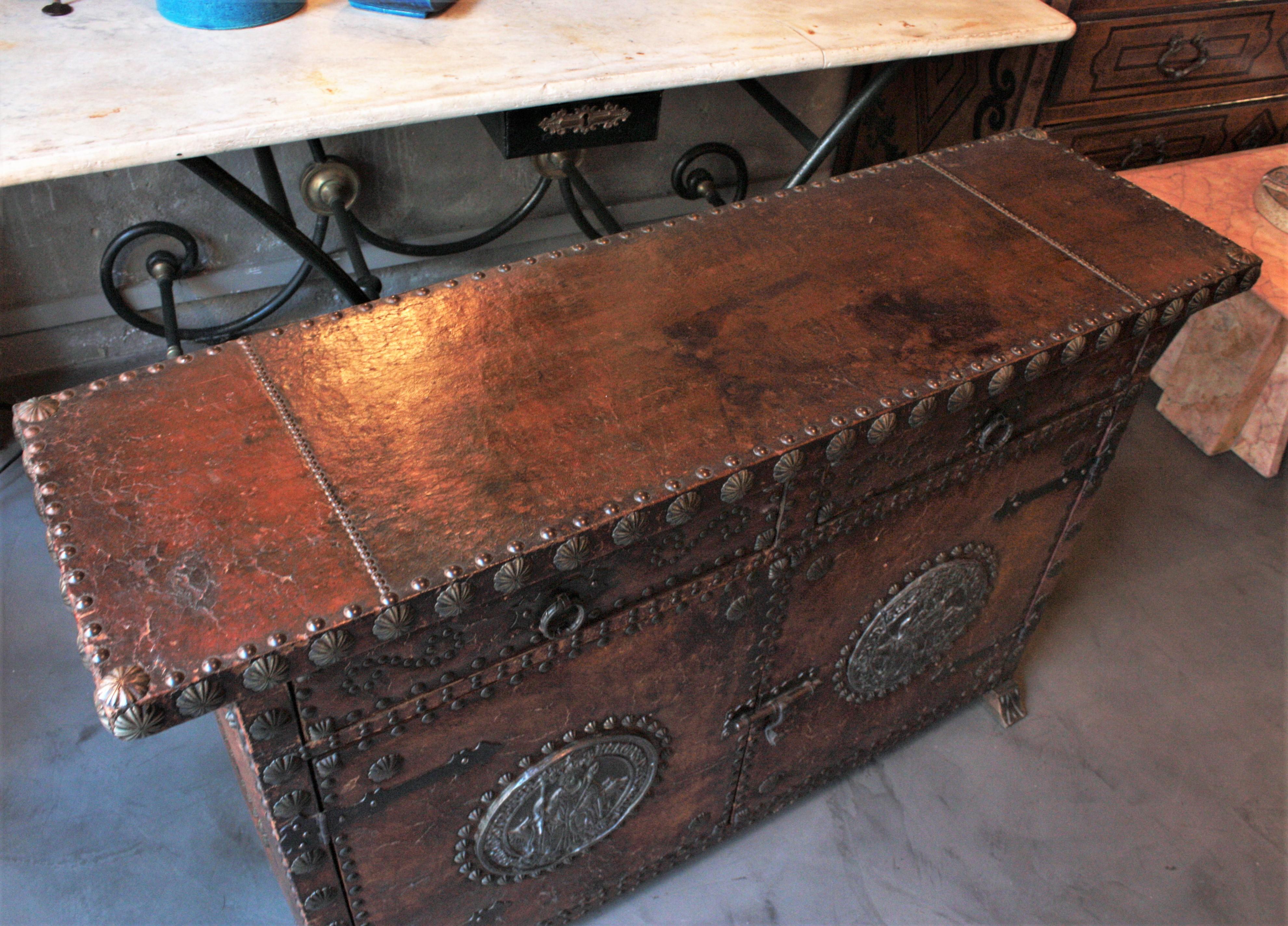 Spanish Colonial Leather Credenza or Buffet with Silvered Iron Studs 7