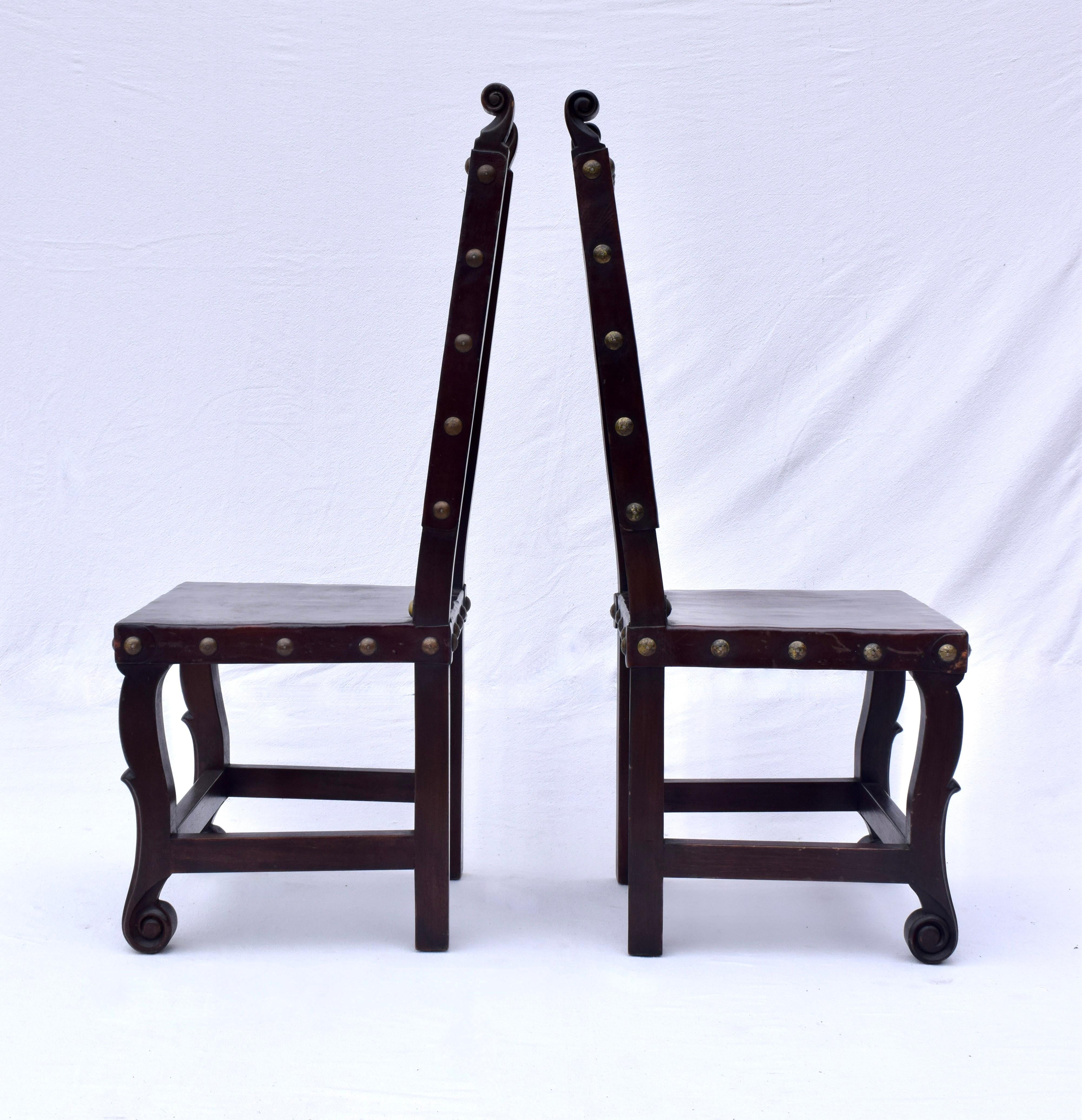 Spanish Colonial Leather Dining Chairs In Good Condition In Southampton, NJ