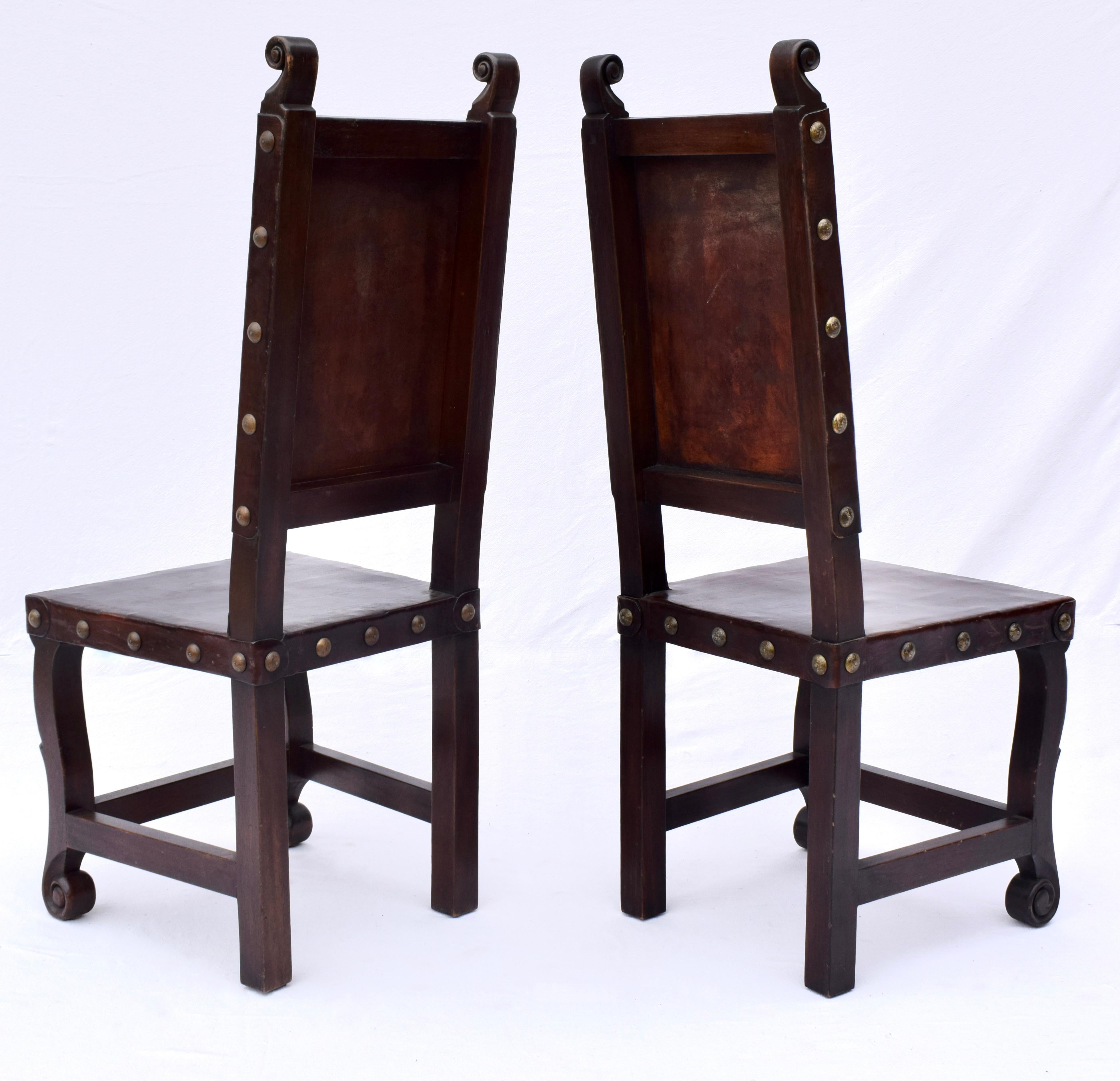 20th Century Spanish Colonial Leather Dining Chairs