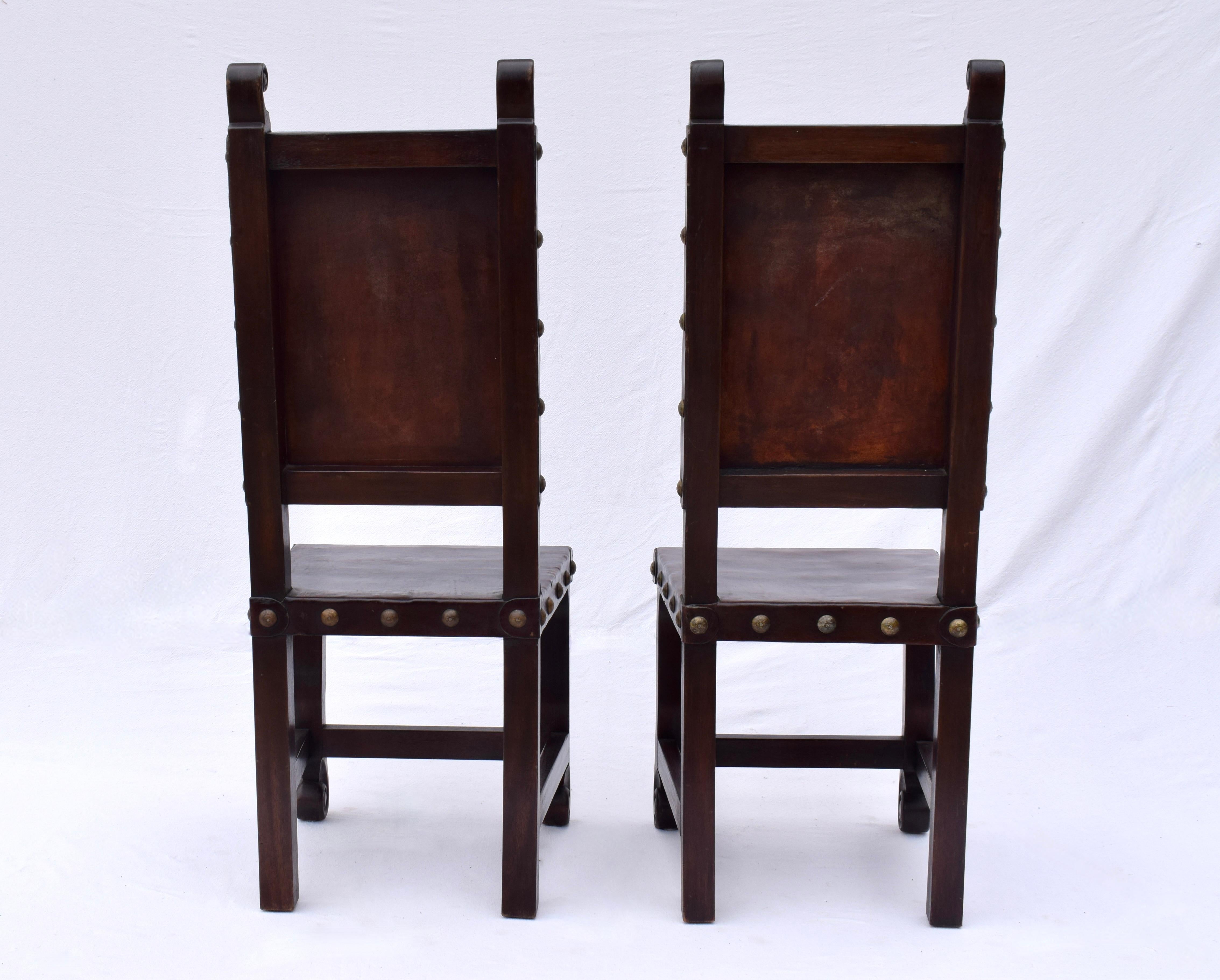 Oak Spanish Colonial Leather Dining Chairs