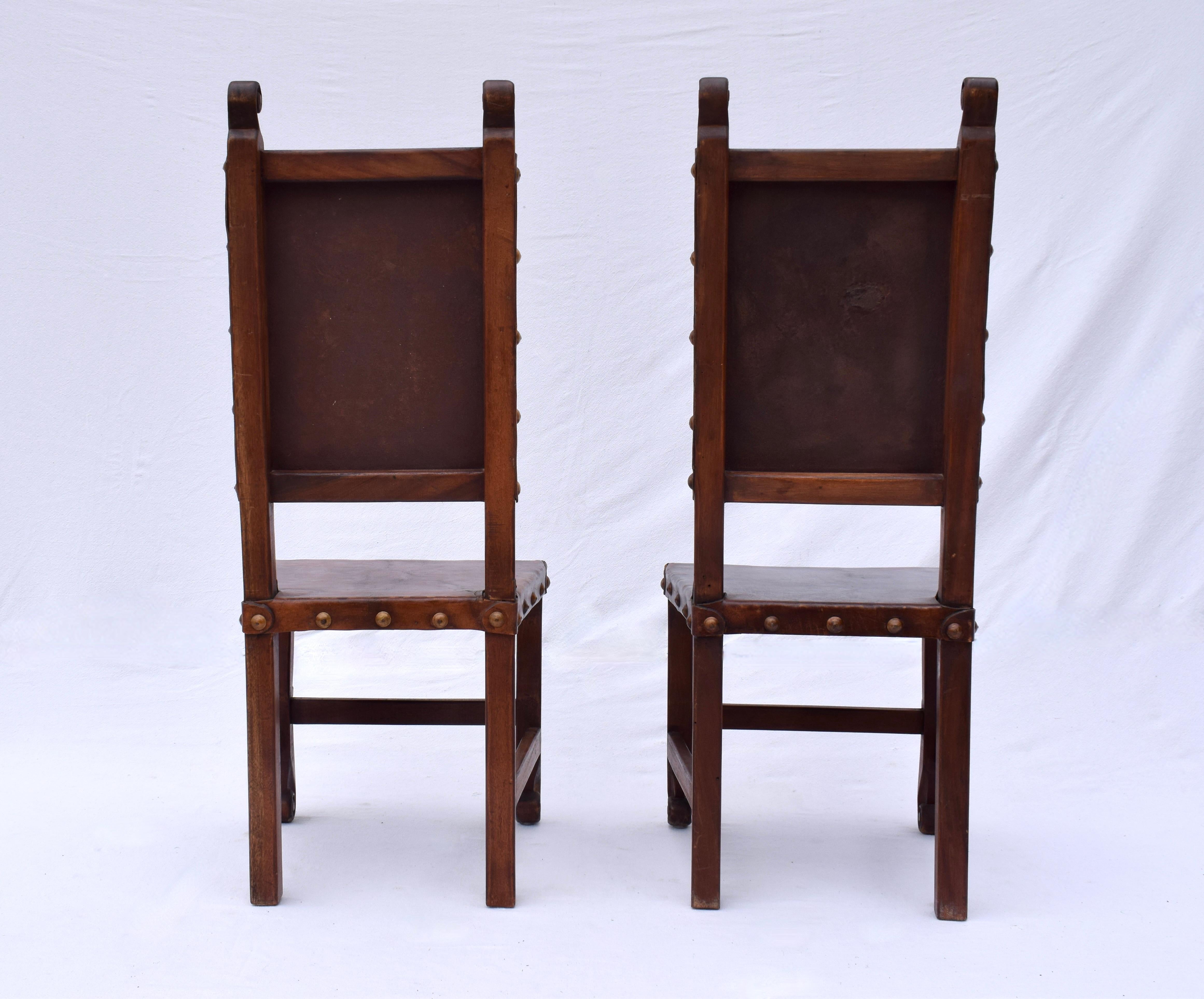 Spanish Colonial Leather Dining Chairs, Pair 1