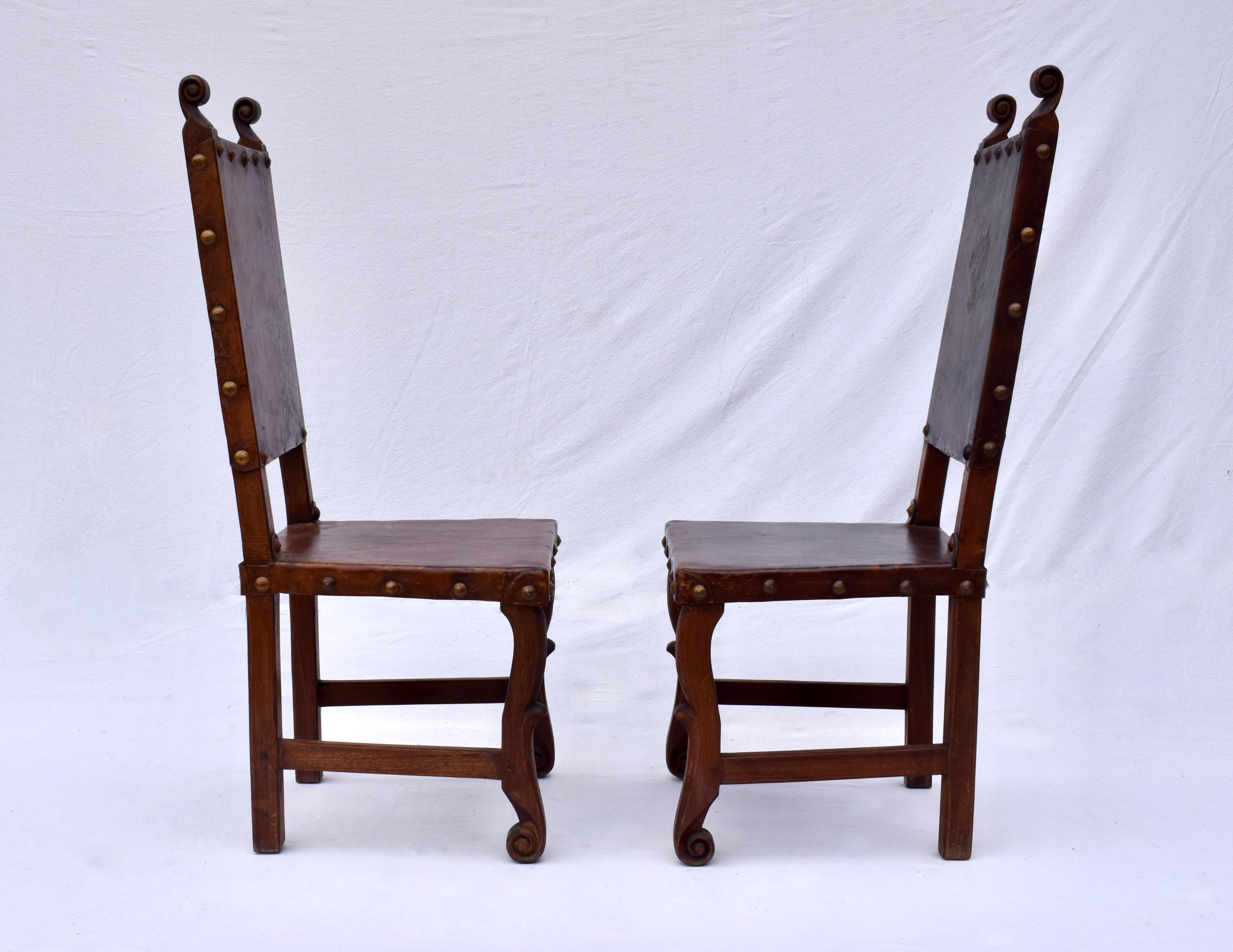 Spanish Colonial Leather Dining Chairs, Pair 2