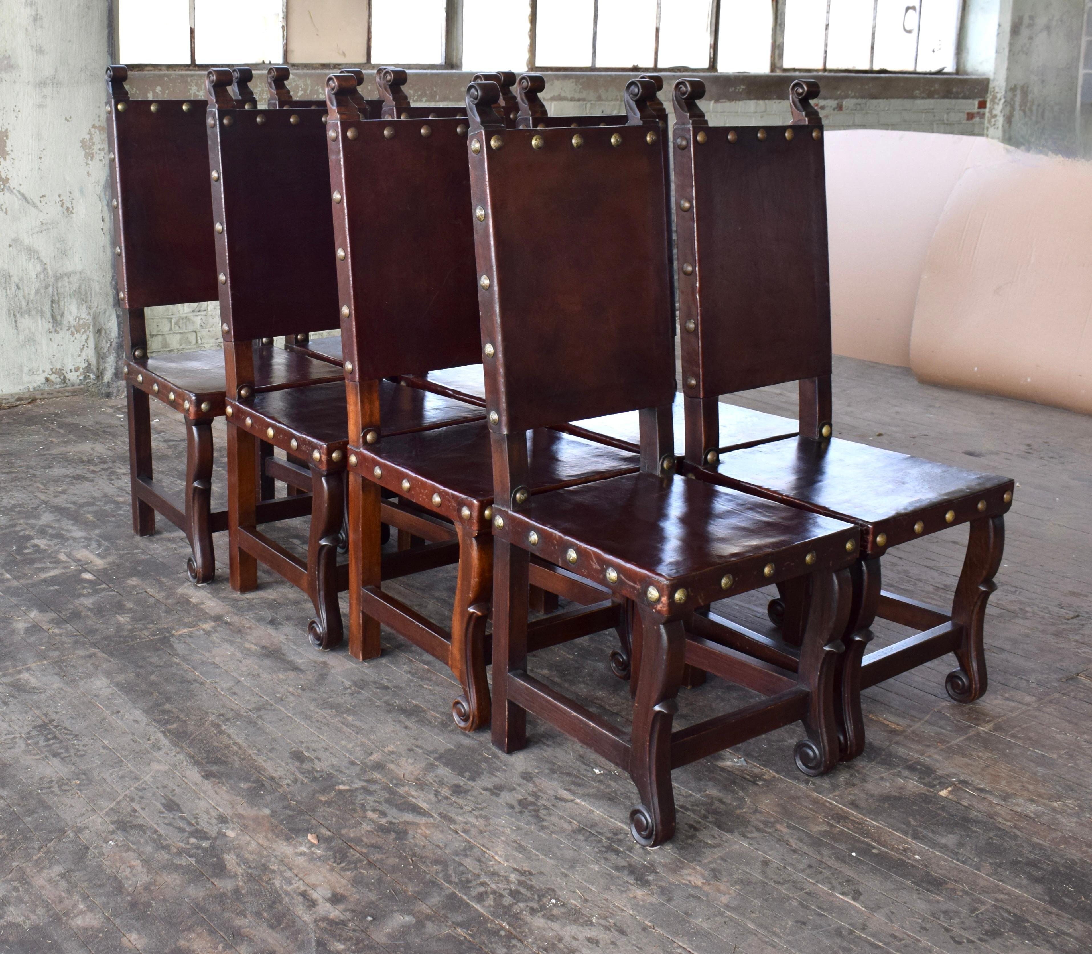 Spanish Colonial Leather Dining Chairs, Set of 10 9