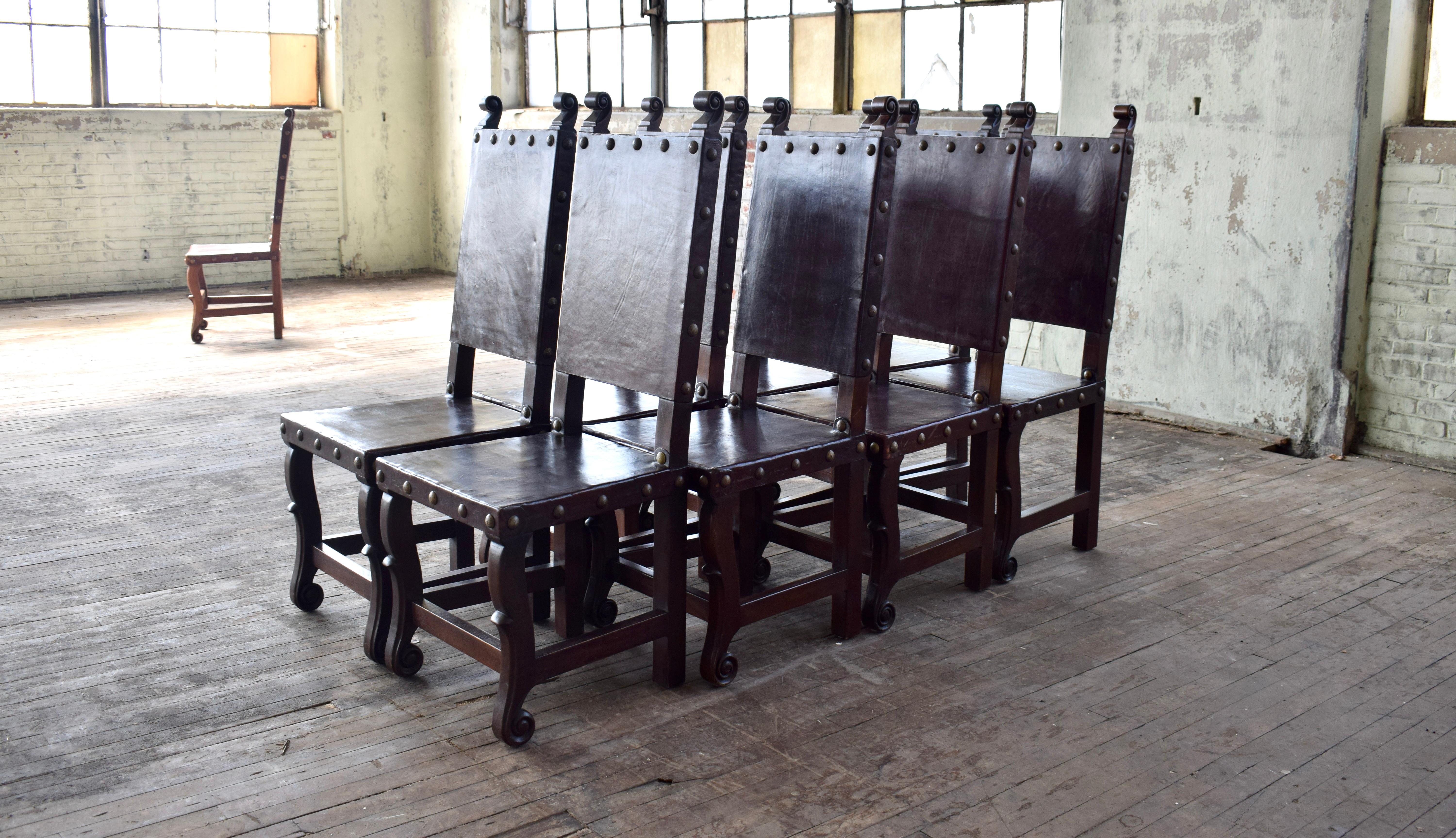 Spanish Colonial Leather Dining Chairs, Set of 10 For Sale 10