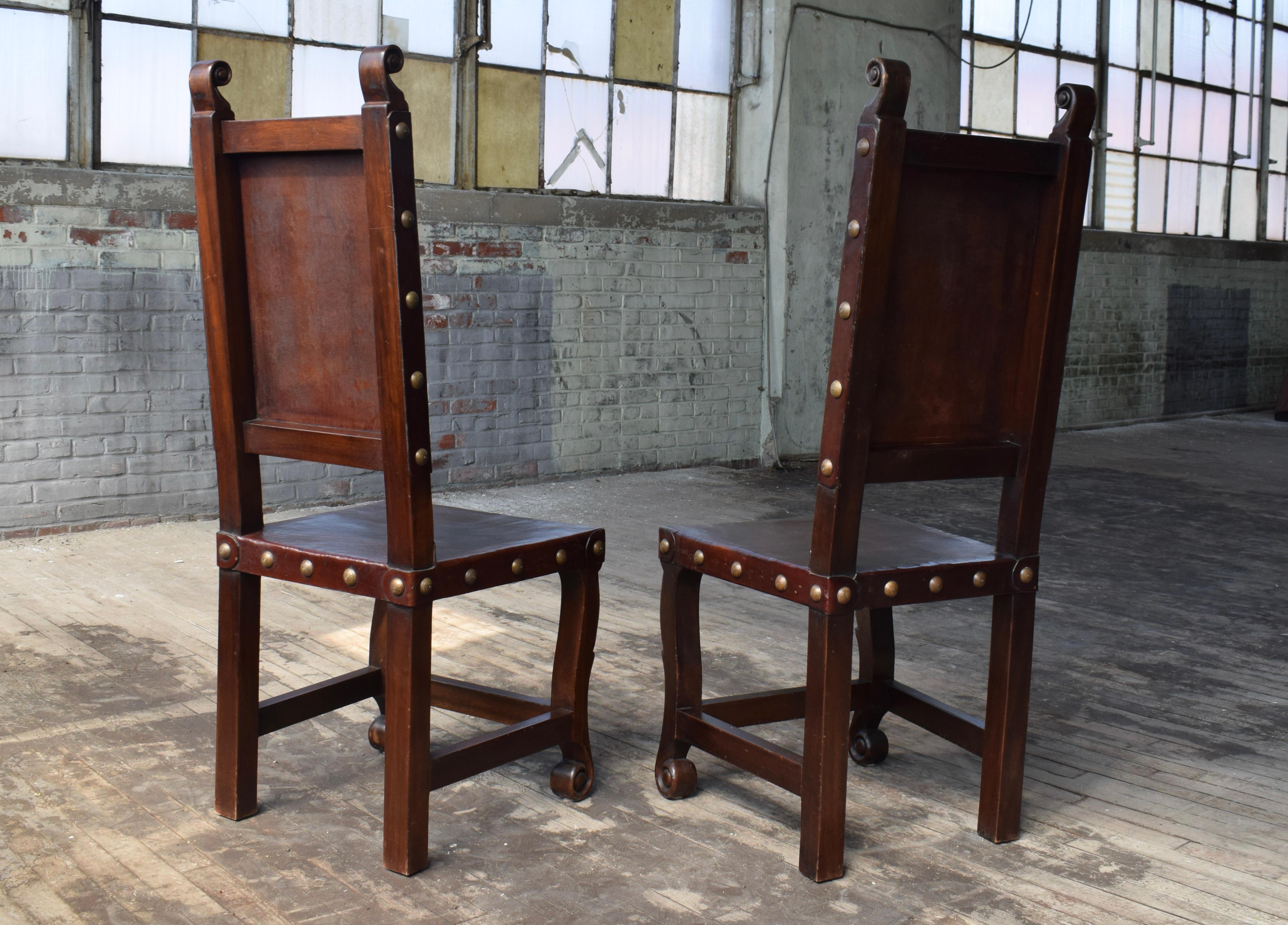 Spanish Colonial Leather Dining Chairs, Set of 10 11