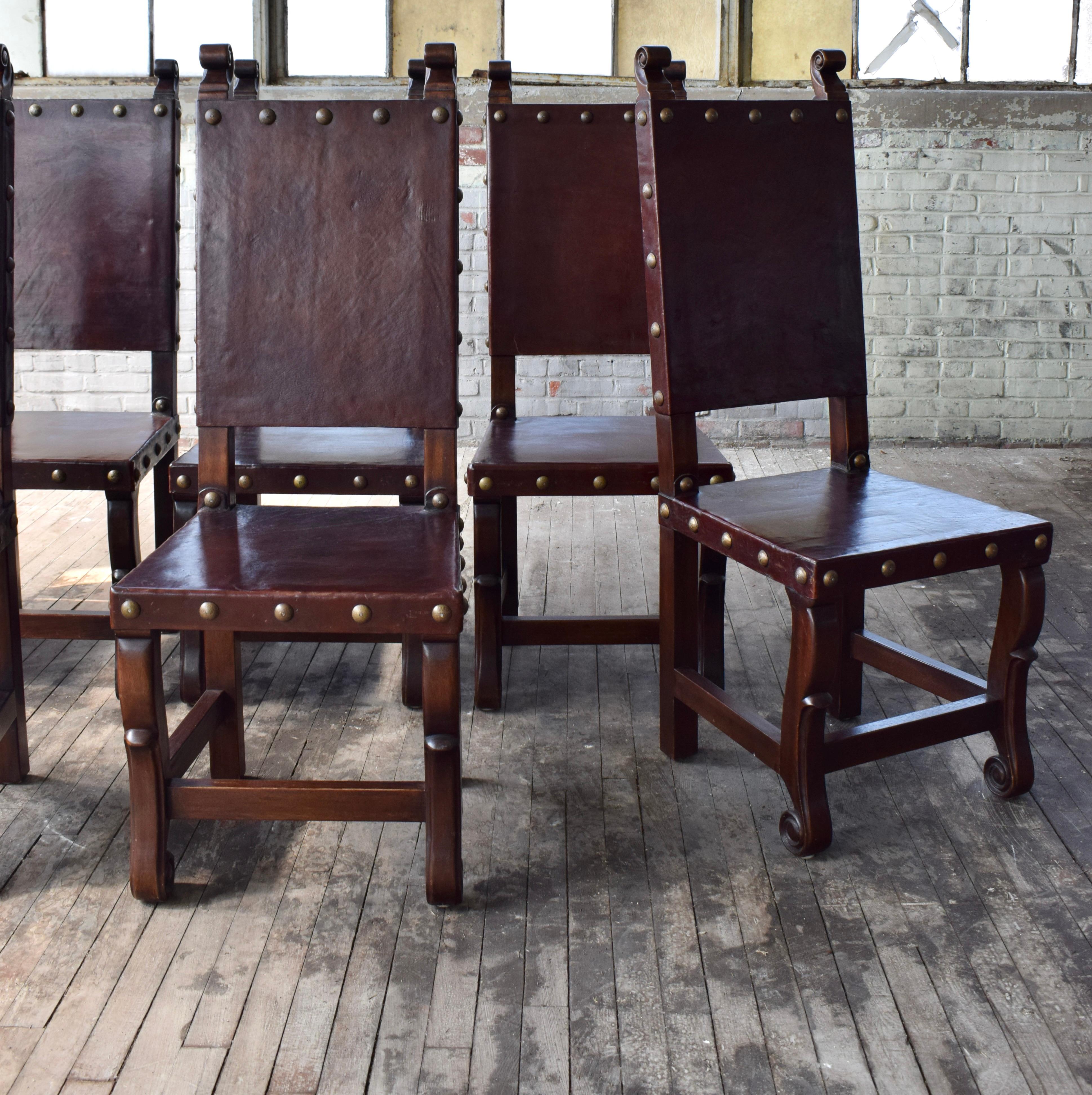 Spanish Colonial Leather Dining Chairs, Set of 10 1