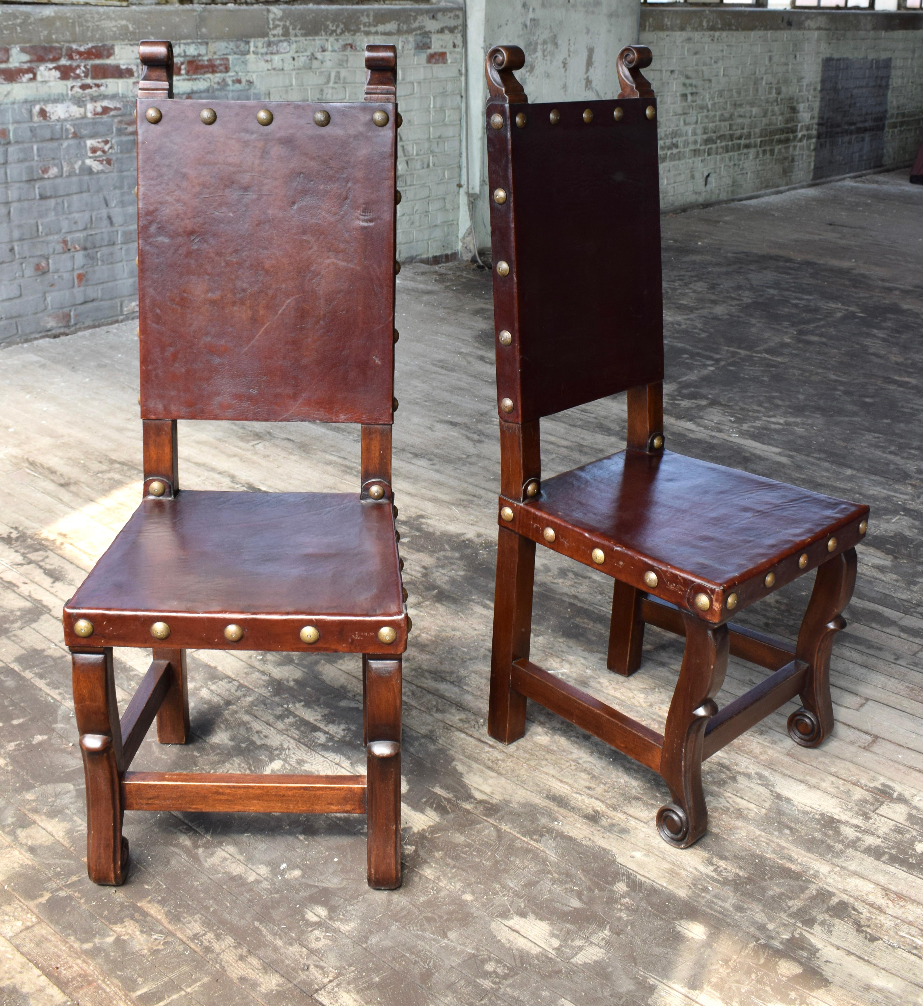 Spanish Colonial Leather Dining Chairs, Set of 10 3