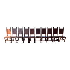 Spanish Colonial Leather Dining Chairs, Set of 10
