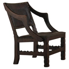 Spanish Colonial Leather Studded Low Arm Chair