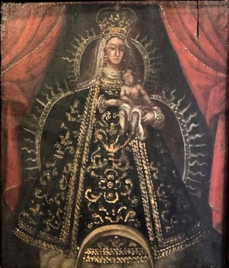 Spanish Colonial, Madonna and Child, Original Oil on Wood Painting