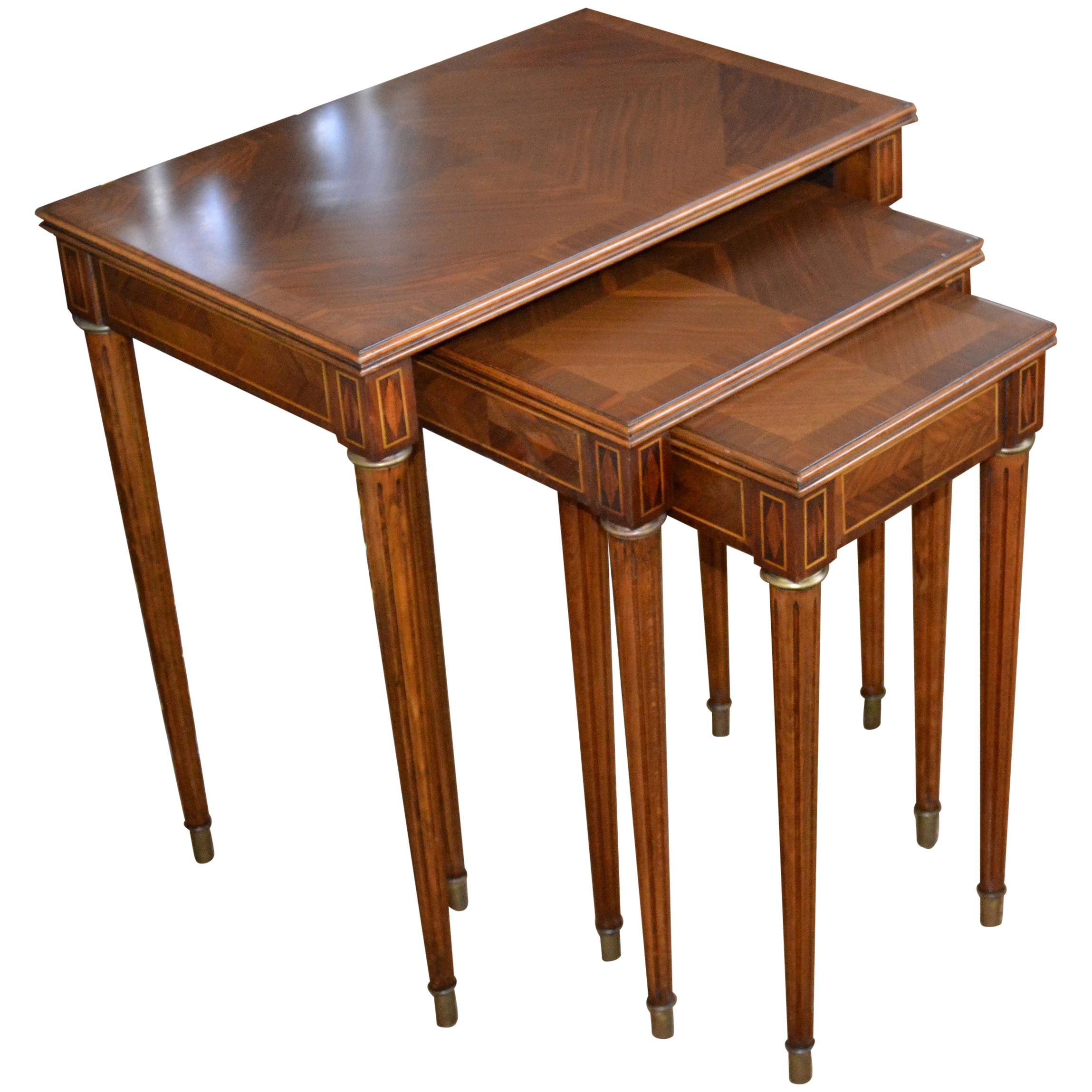 Spanish Colonial Mahogany Nesting Tables / Stacking Tables Brass Sabots, Set 3