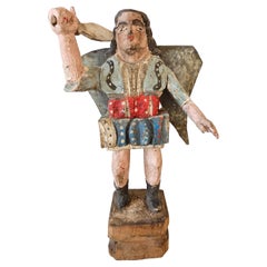 Spanish Colonial Mexico Carved Painted Archangel Santo Religious Sculpture
