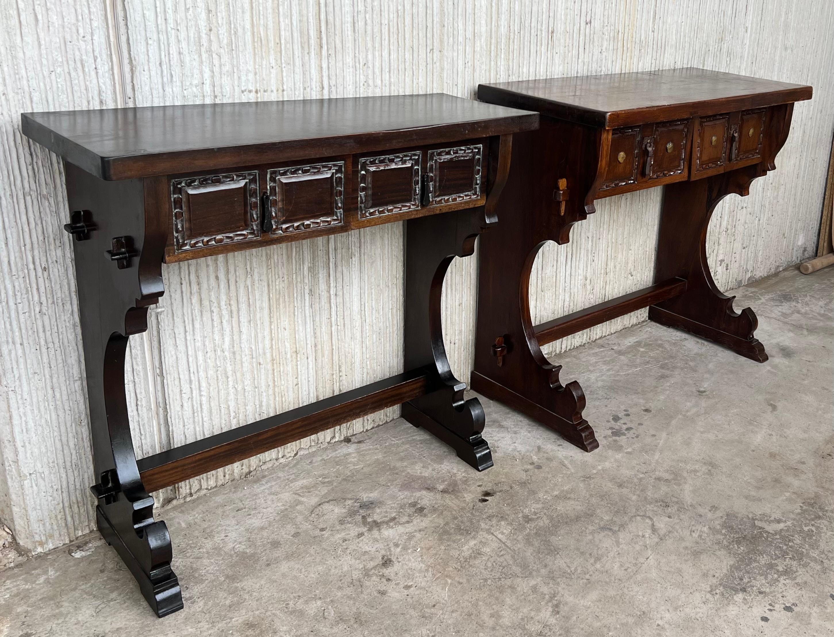 Spanish Colonial Narrow Console Table with Two Drawers with Iron Hardware For Sale 8