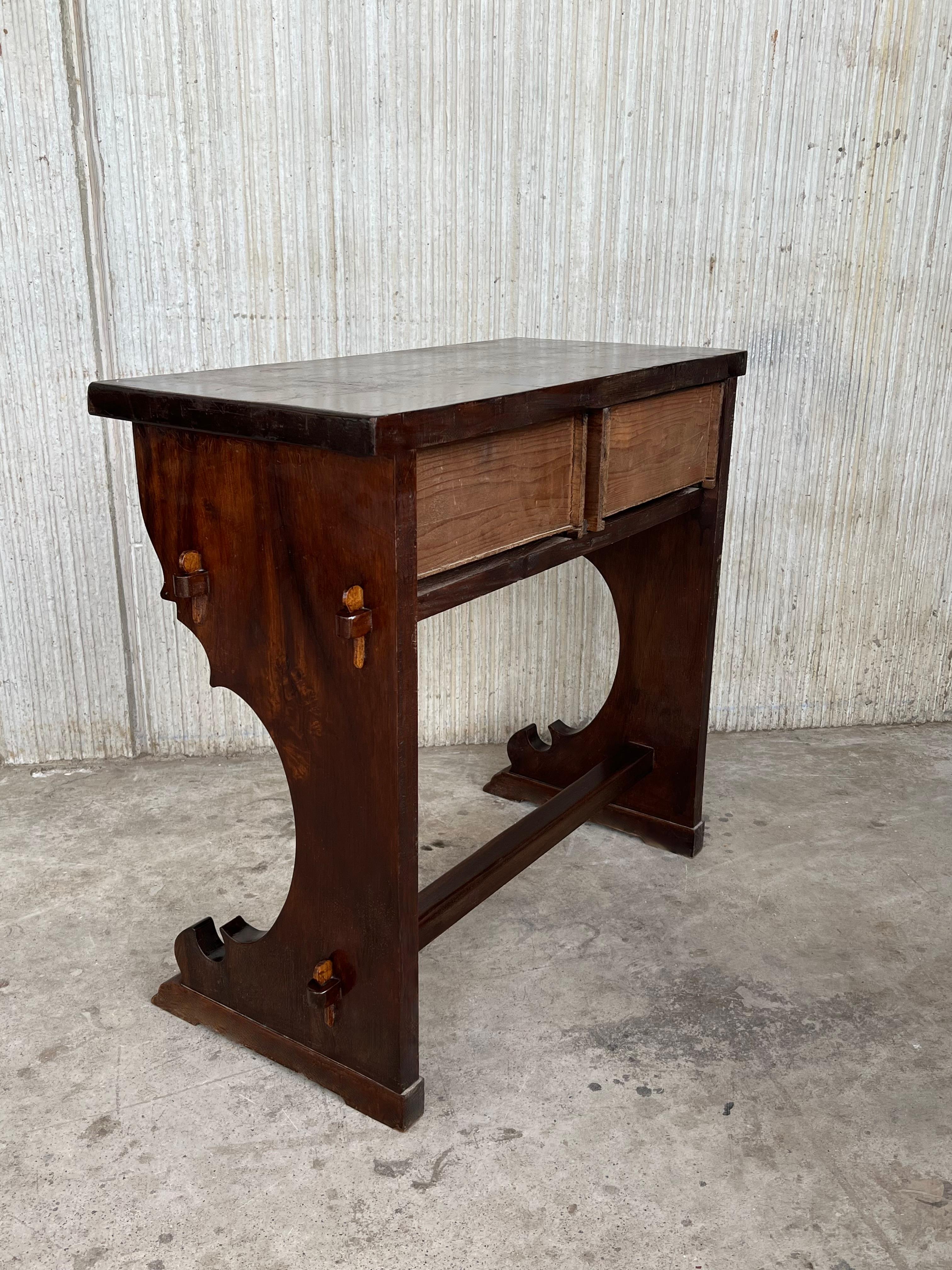 20th Century Spanish Colonial Narrow Console Table with Two Drawers with Iron Hardware For Sale