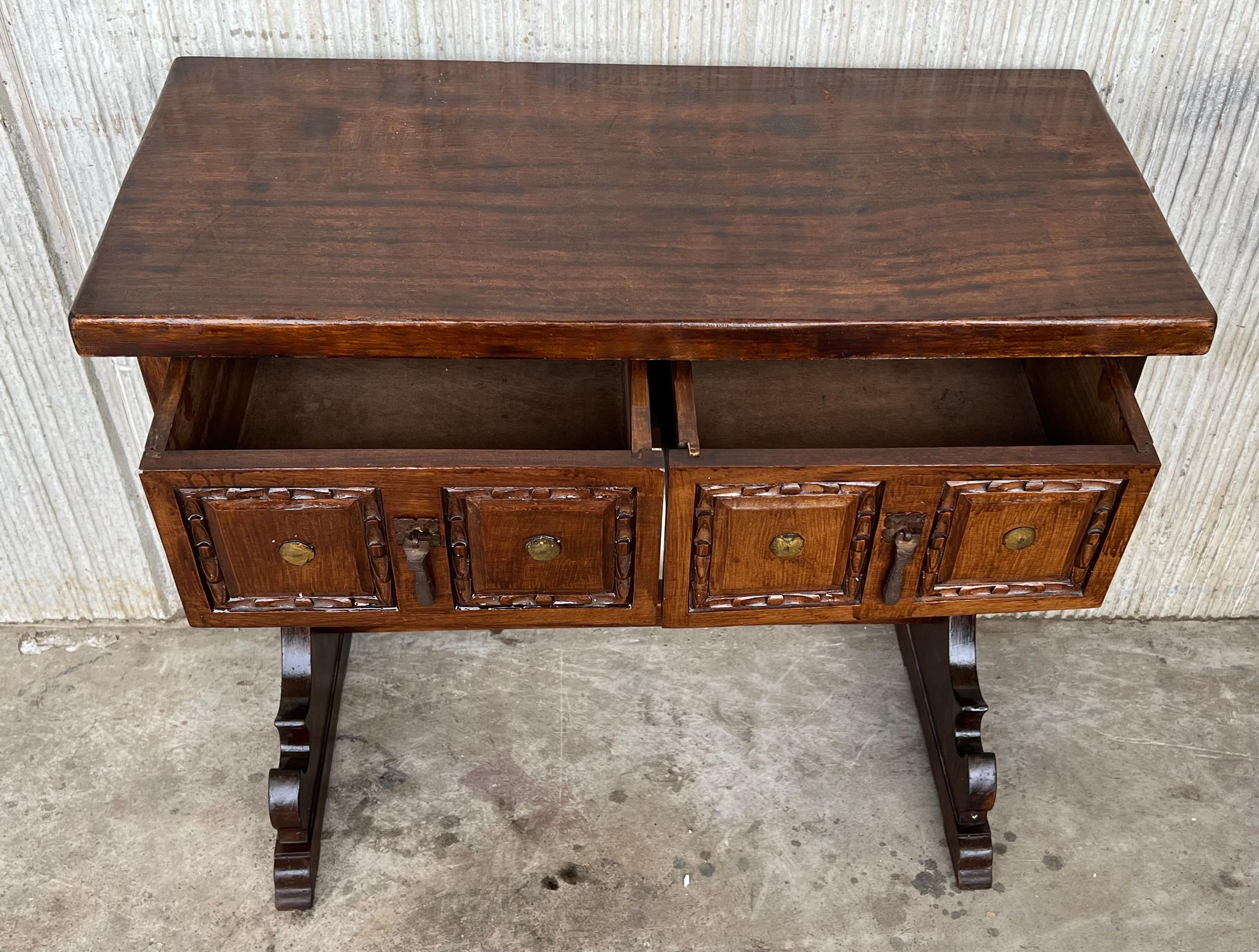 Spanish Colonial Narrow Console Table with Two Drawers with Iron Hardware For Sale 3