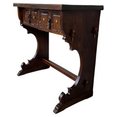Spanish Colonial Narrow Console Table with Two Drawers with Iron Hardware