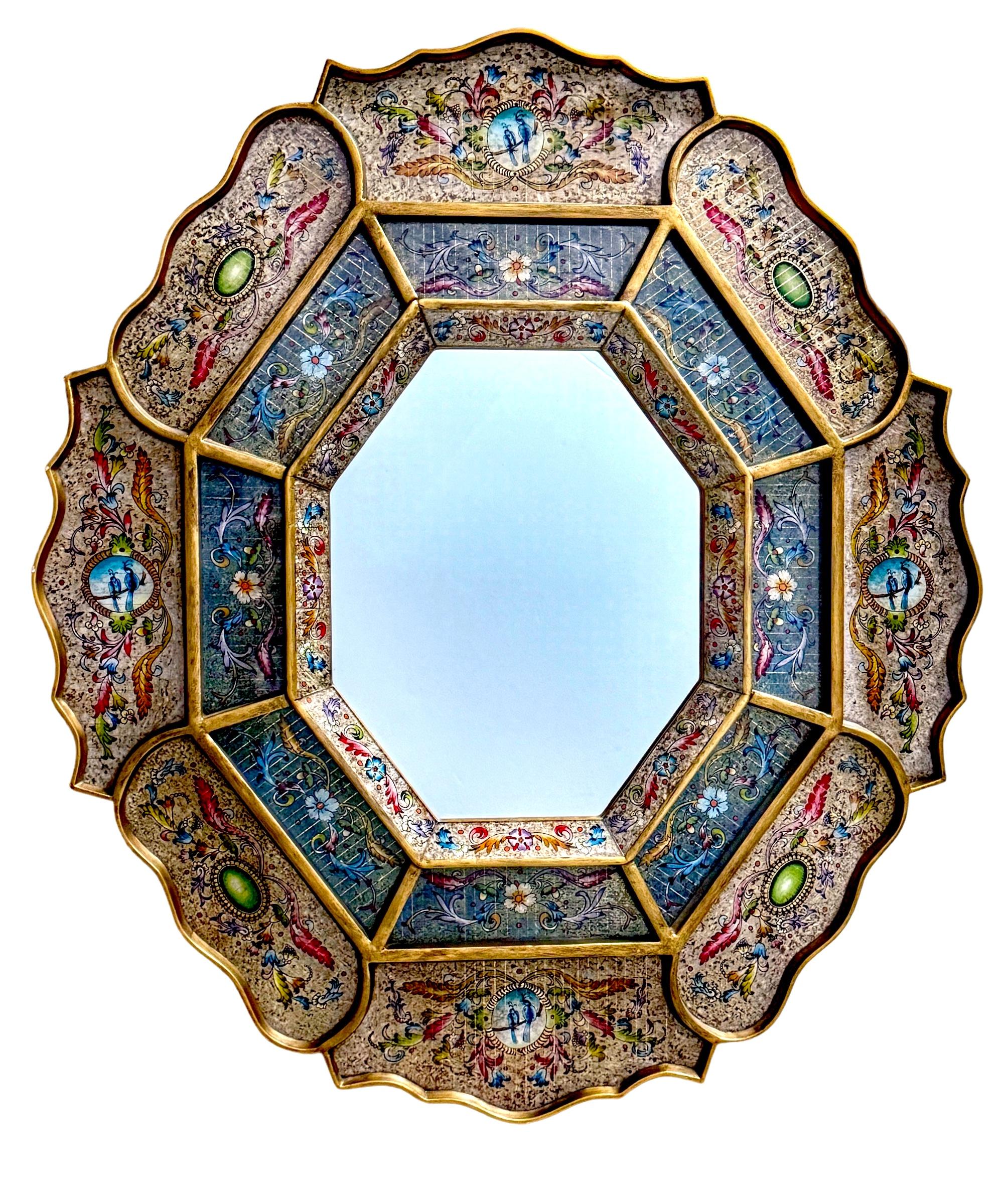 Giltwood Spanish Colonial Neoclassical Gilt Scalloped Verre Églomisé Mirror For Sale