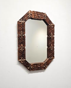 Spanish Colonial Octagonal Hand Carved Medieval Style Wall Mirror, Spain, c 1940