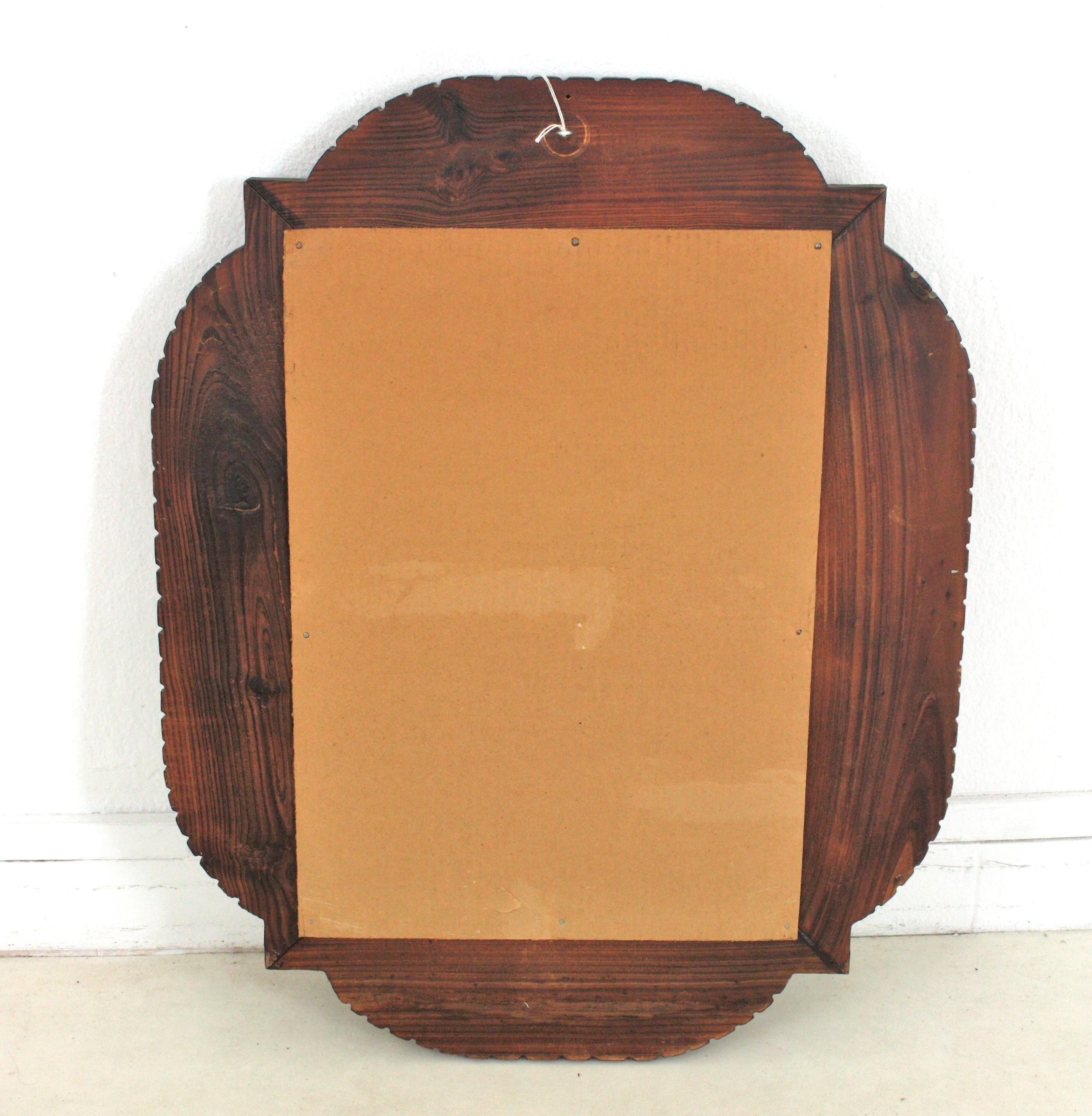 Espejo Oval Colonial Español de Madera Tallada y Detalles de Flor de Lis de Cobre 4