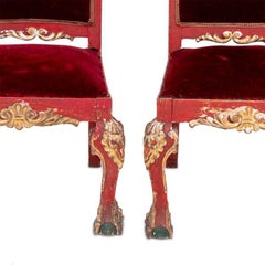 Sedie Coloniali Spagnole dipinte e in legno dorato, coppia