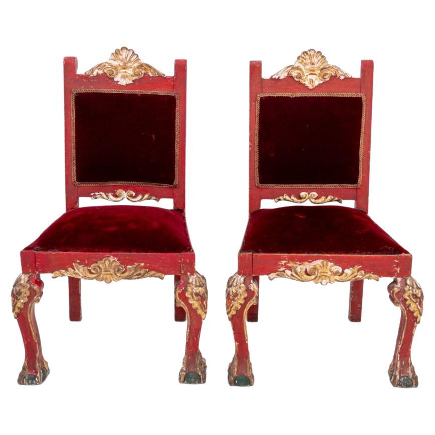 Spanish Colonial Painted & Giltwood Chairs, Pair