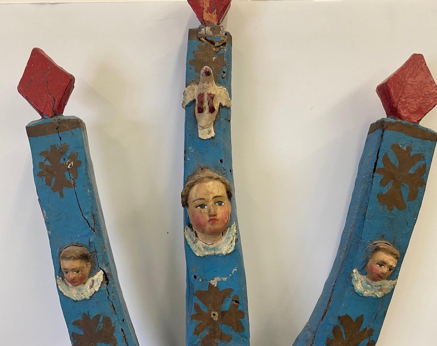 Central American Spanish Colonial, Painted Wooden Crucifix of Christ on a Stylized Tree For Sale